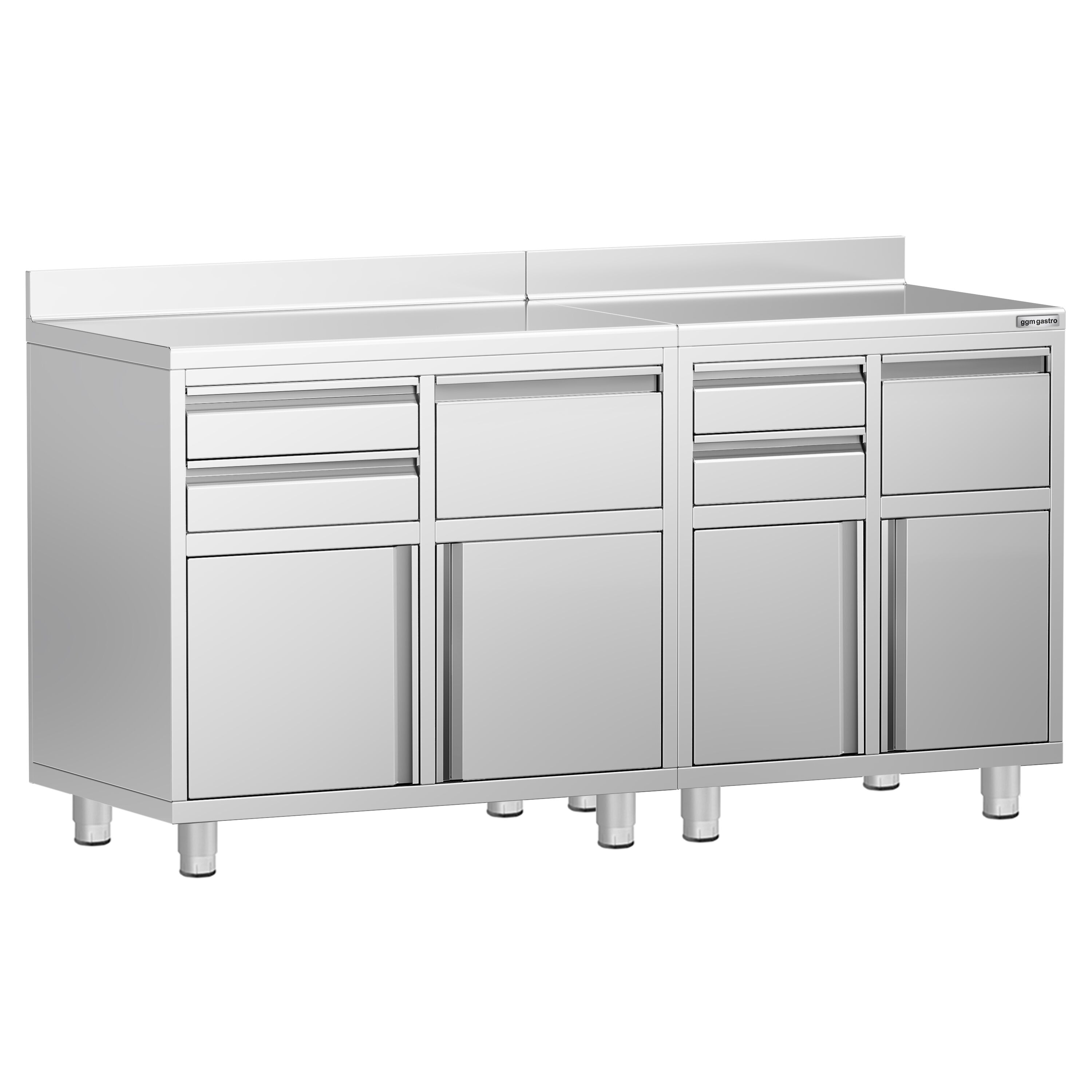 Armoire de travail pour machine à café filtre - 1800x600mm - avec dosseret - 4 tiroirs, 2 portes battantes