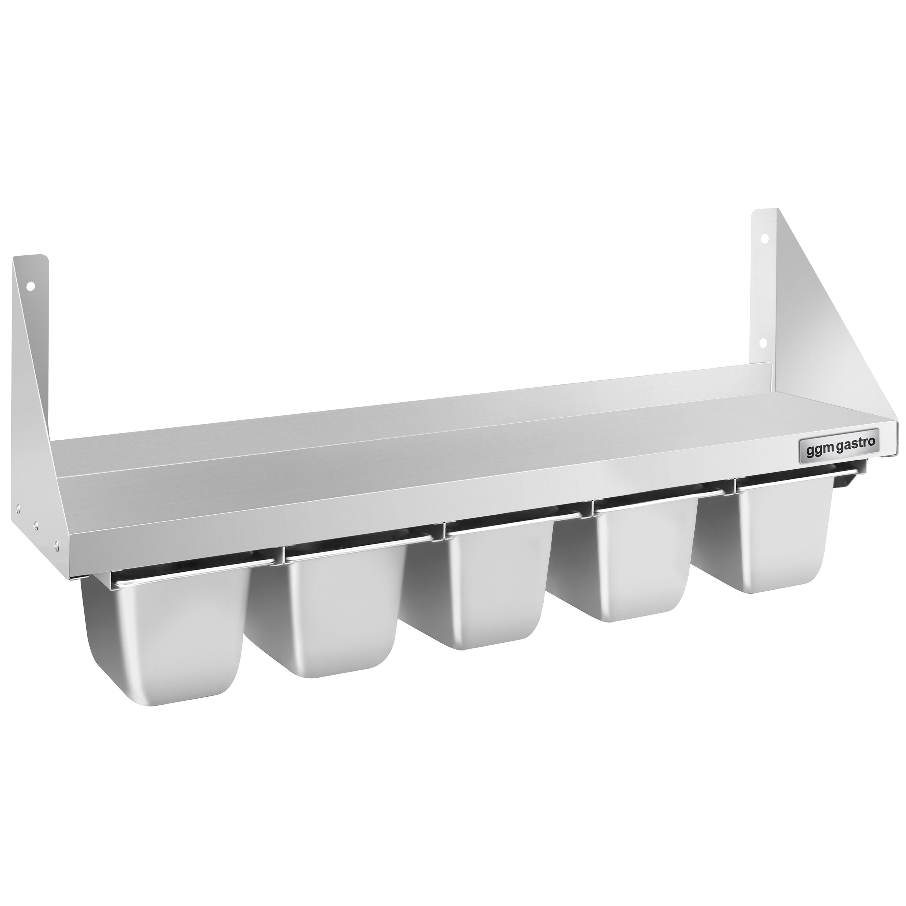 Étagère murale en inox pour Bacs GN 5x GN 1/6 - 1000x300mm - 1 niveaux - incl. glissières pour bacs GN