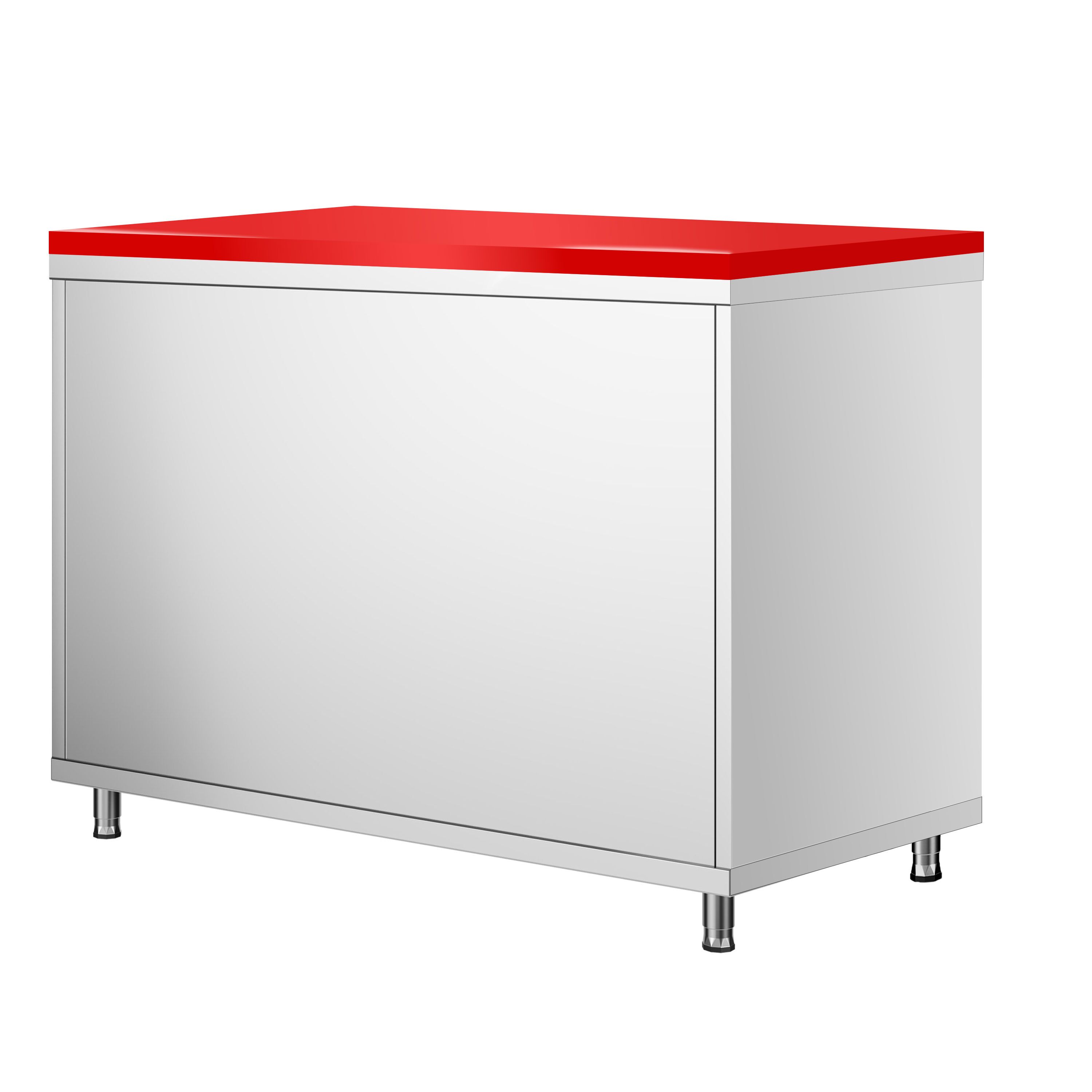 Table armoire en acier inoxydable PREMIUM - 1000x600mm - avec portes coulissantes - pour viande crue - incl. plateau de découpe Rouge PEHD (HACCP)