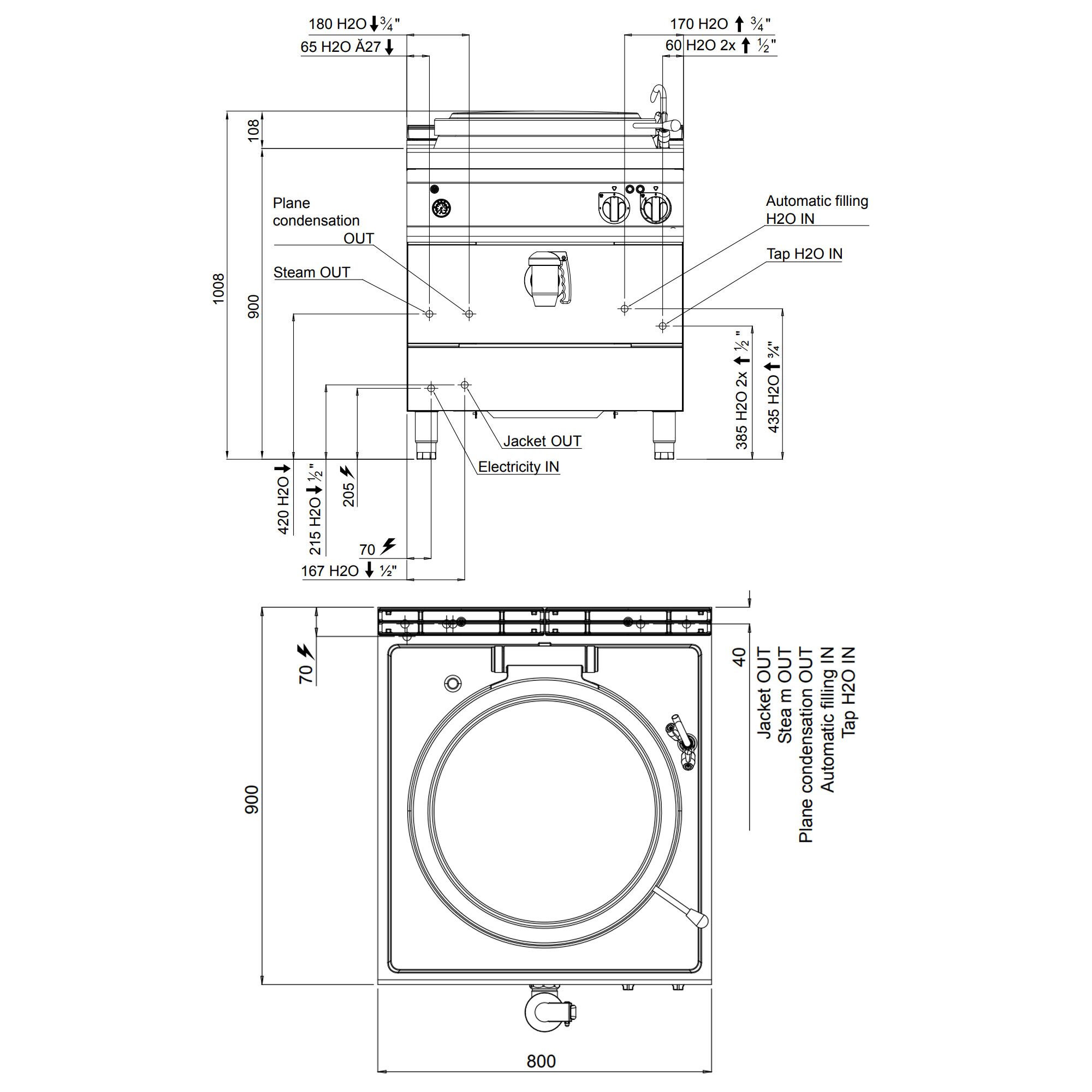 Electric Boiling Pan - 100L - 16kW - Indirect Heating - with Water Connection