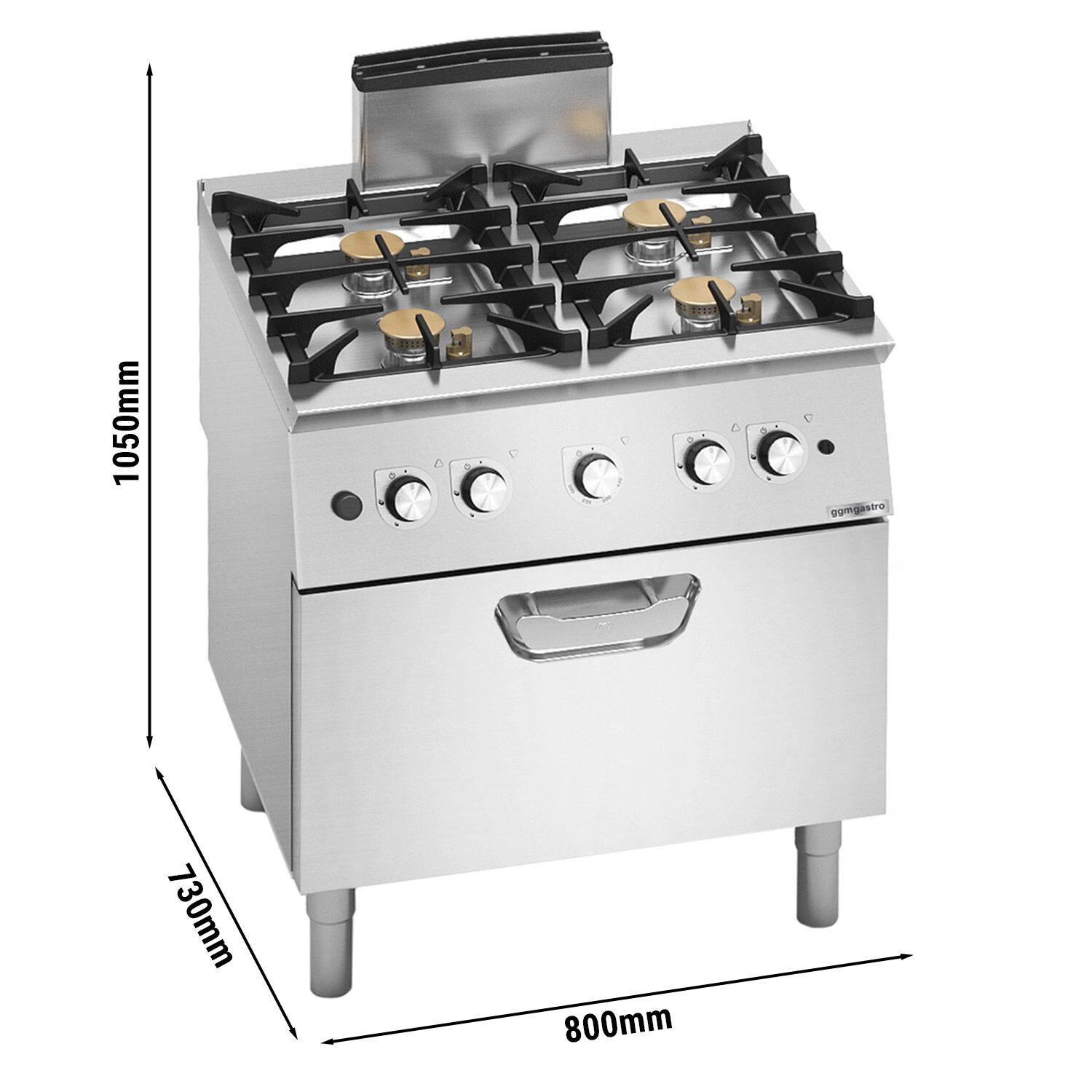 Fourneau à gaz – 24 kW – 4 brûleurs – avec four à gaz statique – 7,8 kW