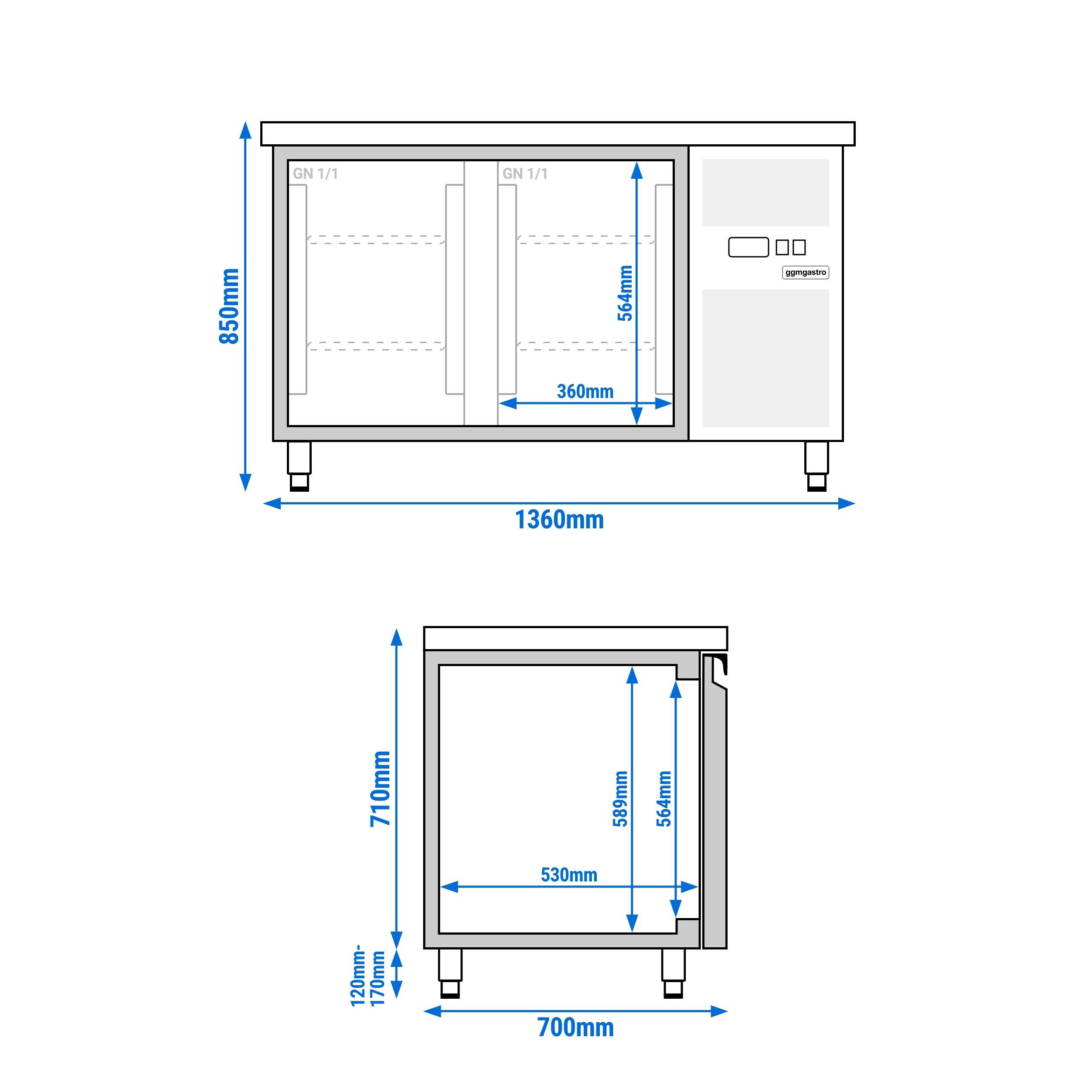 Table congélateur ECO - 1360x700 mm - avec 2 portes