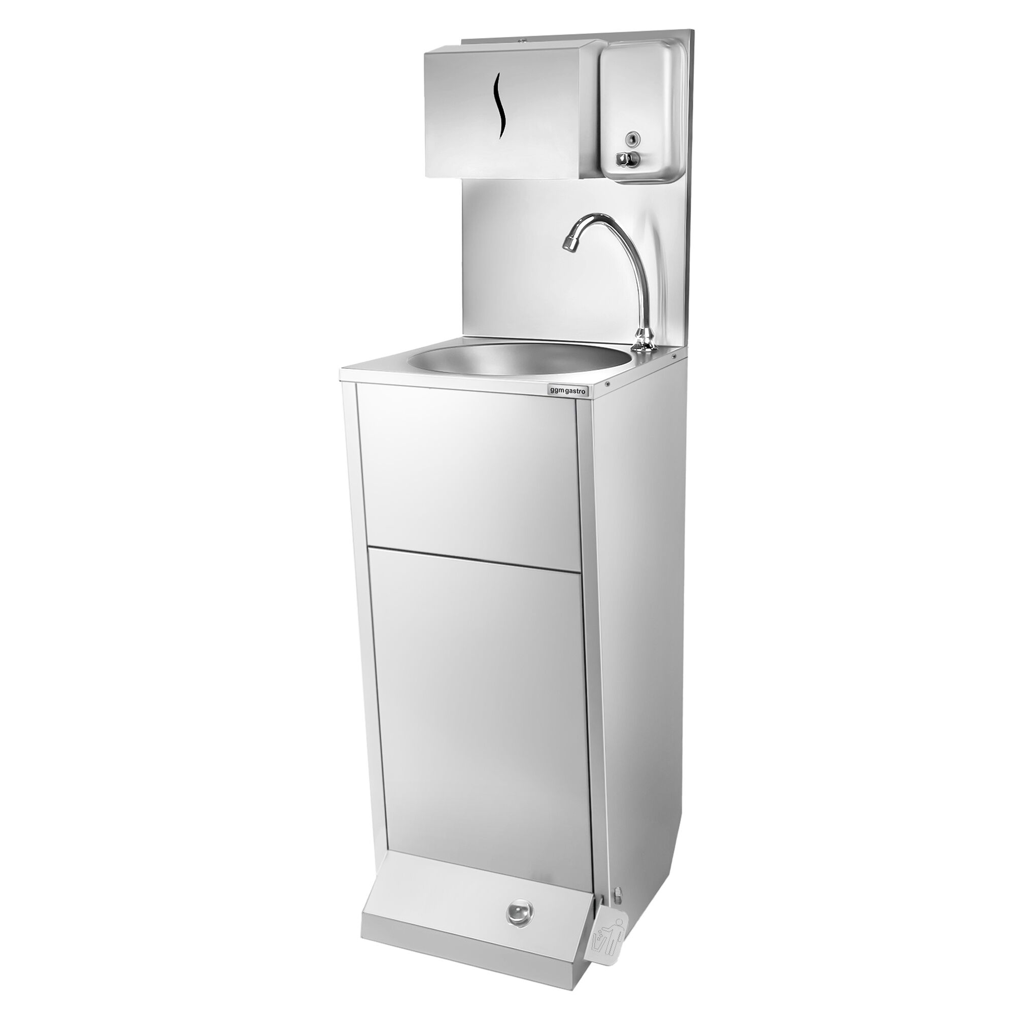 Lave-mains - Acier inoxydable - avec commande au pied, distributeur de savon & distributeur d’essuie-mains papier