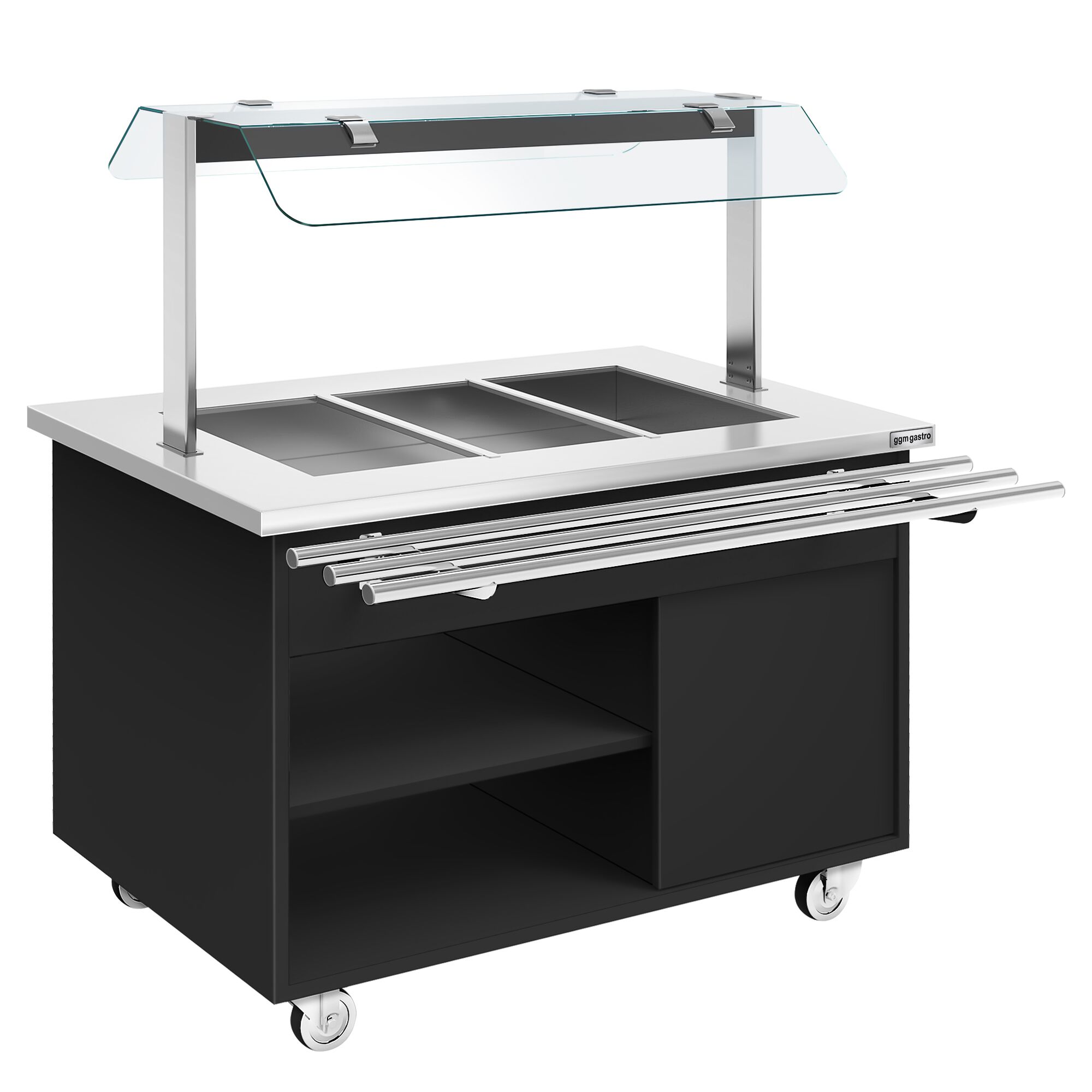 Buffet self-service chaud DANZIG - 1300mm - 3 bacs GN 1/1 - avec Glissière pour plateaux - Noir