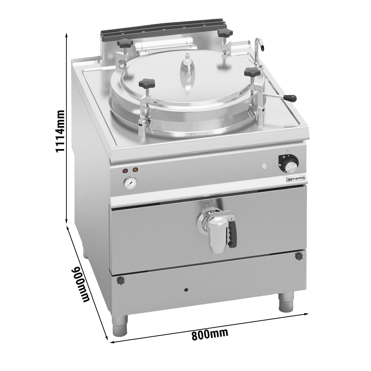 Gas Druck Kochkessel - 100 Liter - Indirekte Beheizung - 20,9 kW - mit Wasserzulauf & Ablasshahn
