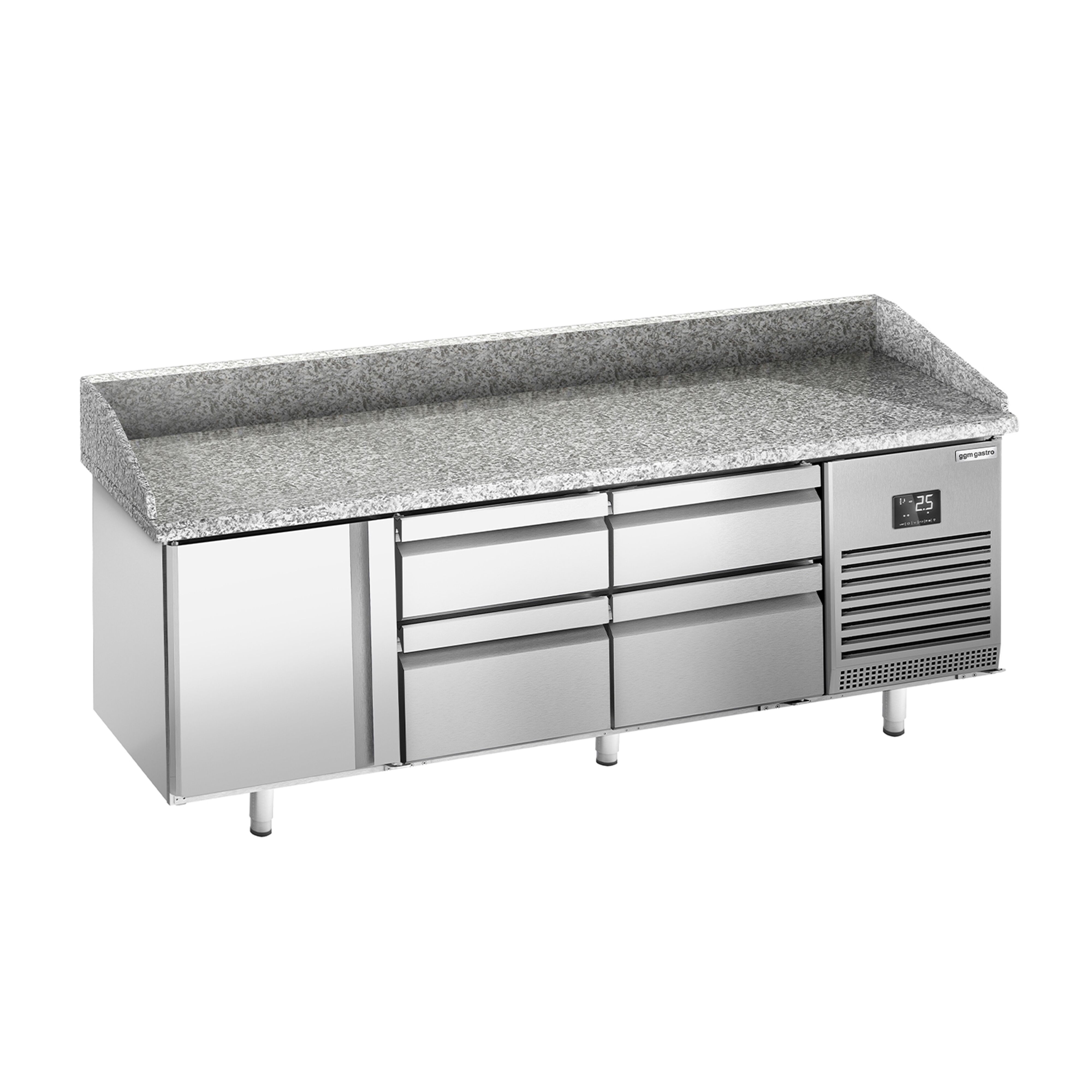 Commercial Pizza Prep Counter - Granite Top PREMIUM PLUS - 1980x700mm - with 1 doors & 4 drawers