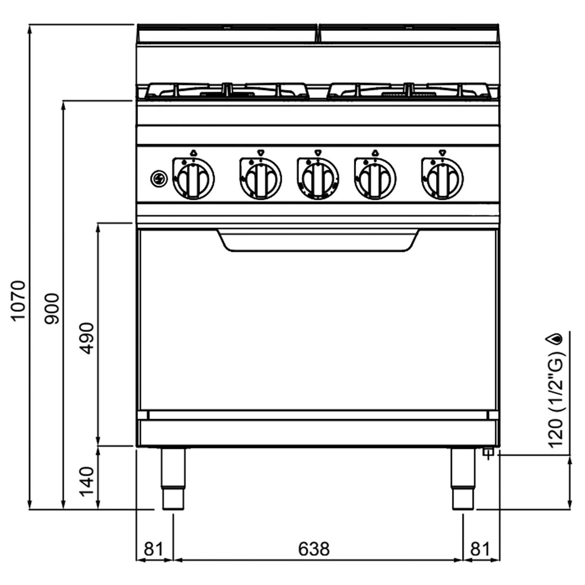Fourneau à gaz – 21,5 kW – 4 brûleurs – avec four à gaz – 7,8 kW