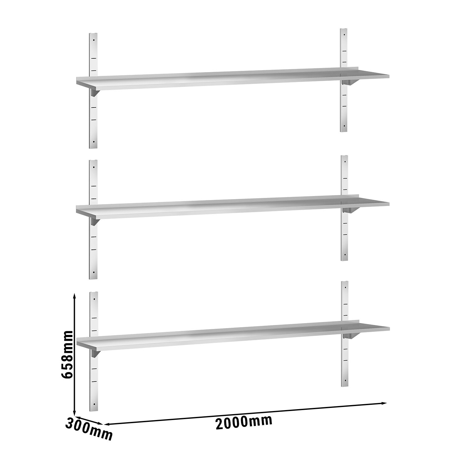 Étagère murale PREMIUM - 2000 x 300 mm - avec 3 niveaux