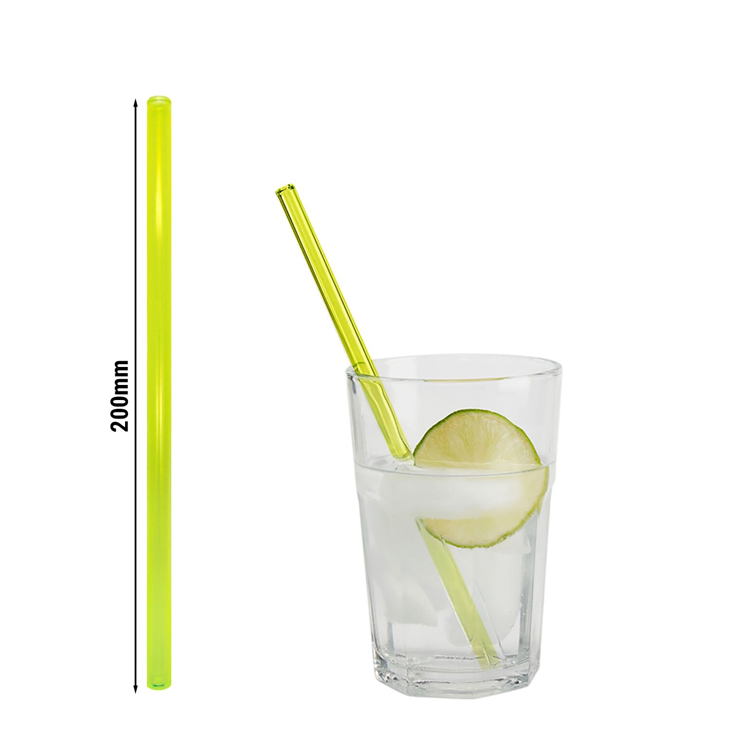 (50 pièces) Pailles en verre – 200 mm – Ø 8 mm – jaune néon – incl. 1 brosse de nettoyage