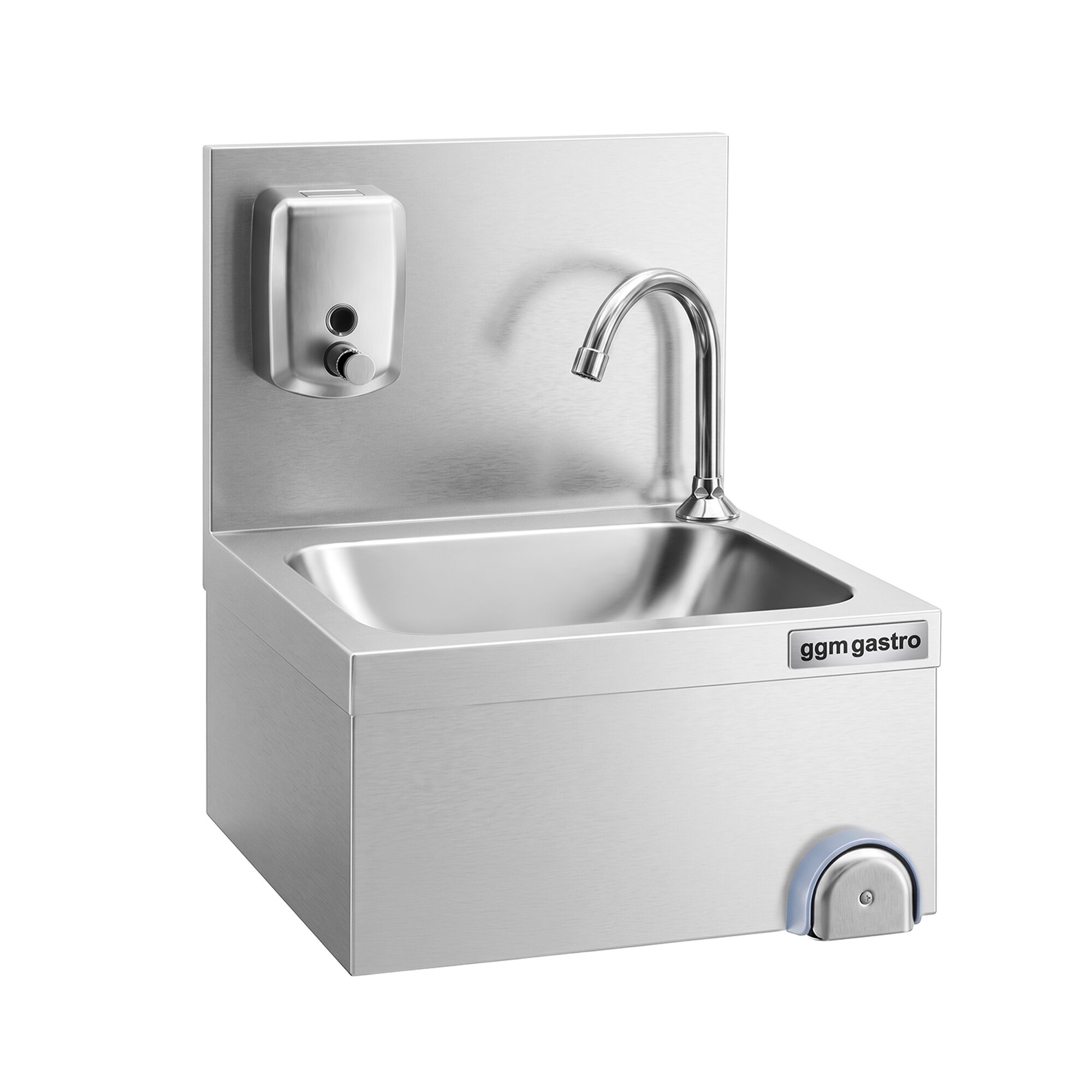 Hand washbasin – with tap, soap dispenser, knee-operated control and high rim