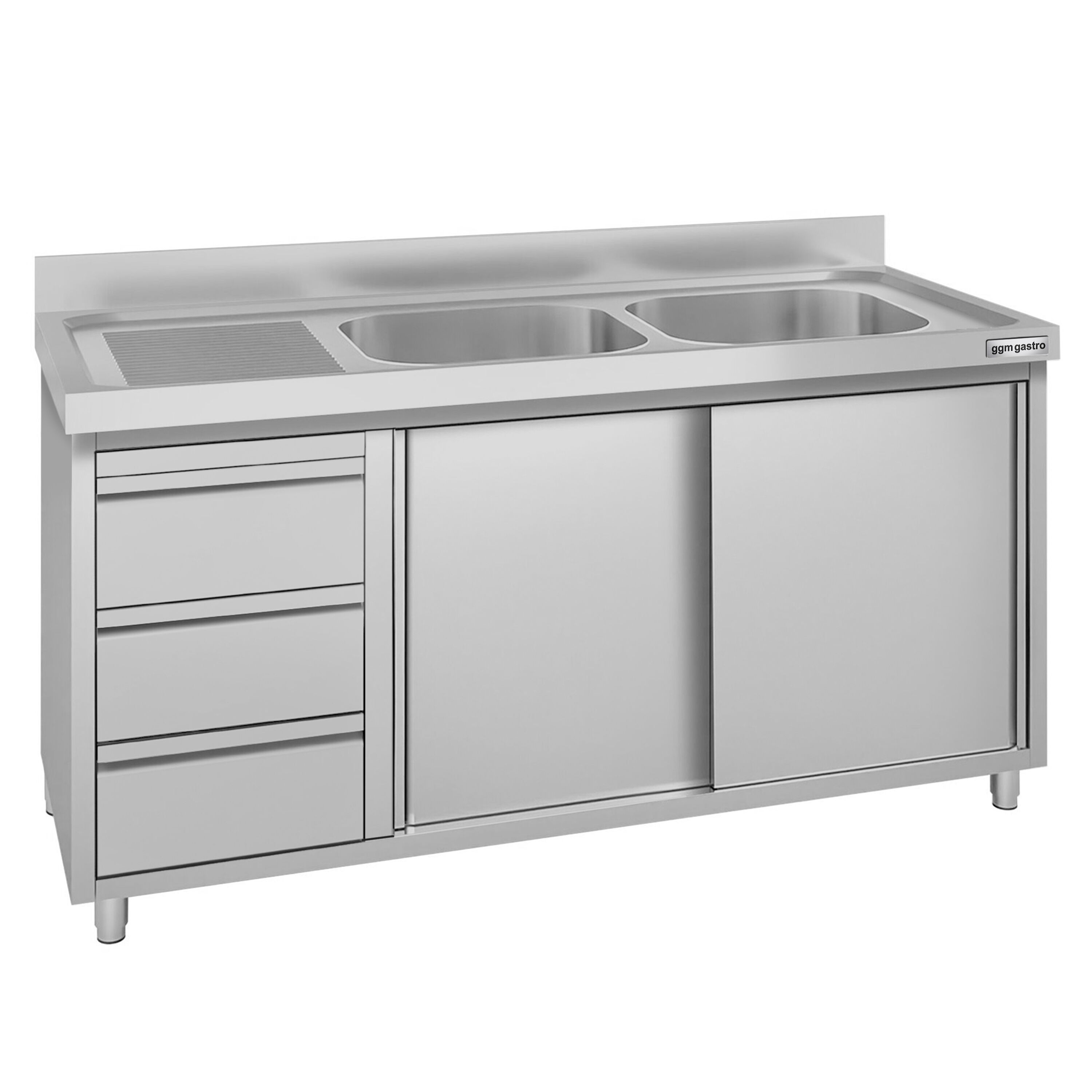 Meuble évier ECO - 1400 x 600 mm - avec 3 tiroirs & 2 bacs à droite