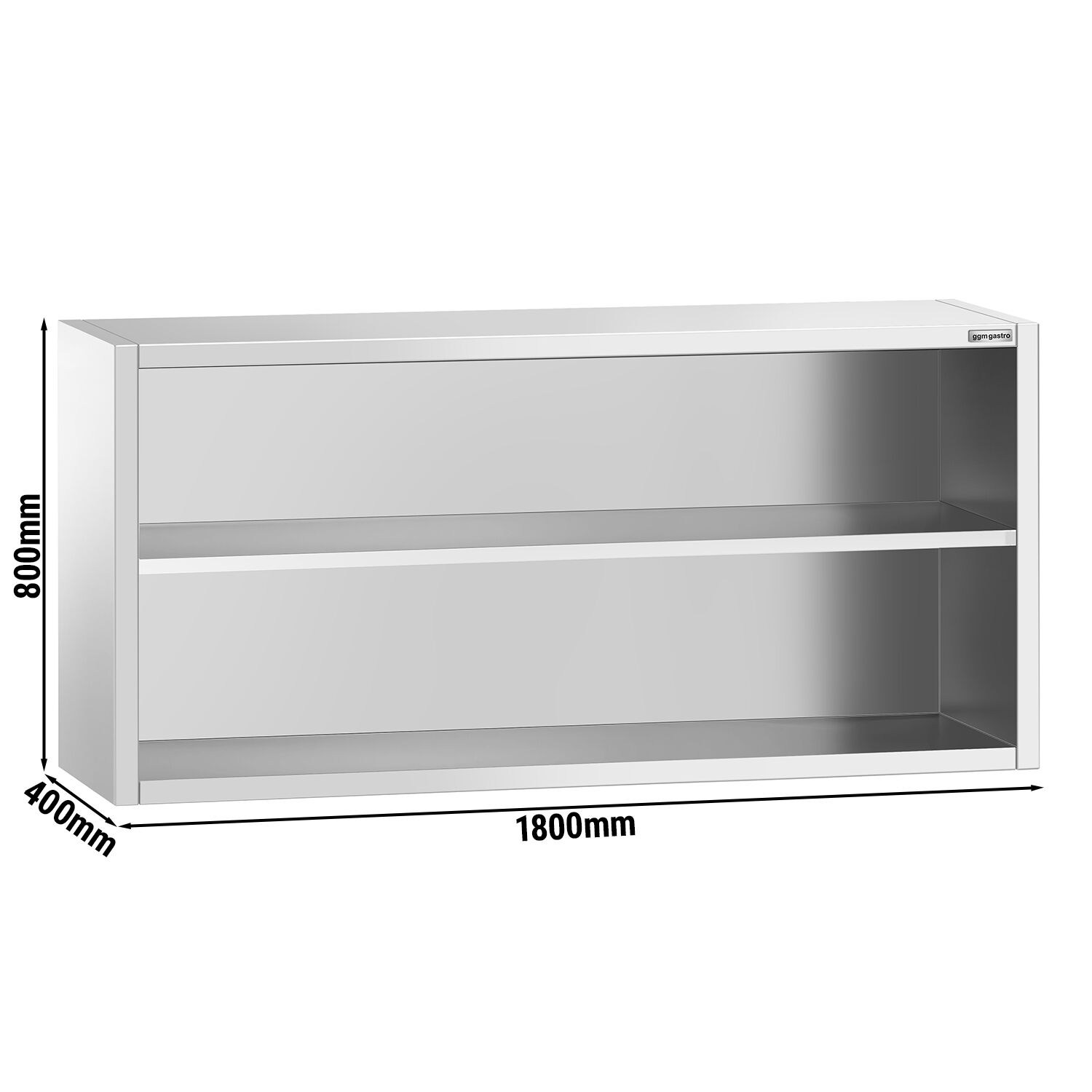 Armoire murale en acier inoxydable PREMIUM - 1800x400mm - sans portes (ouvert) - 800mm de haut