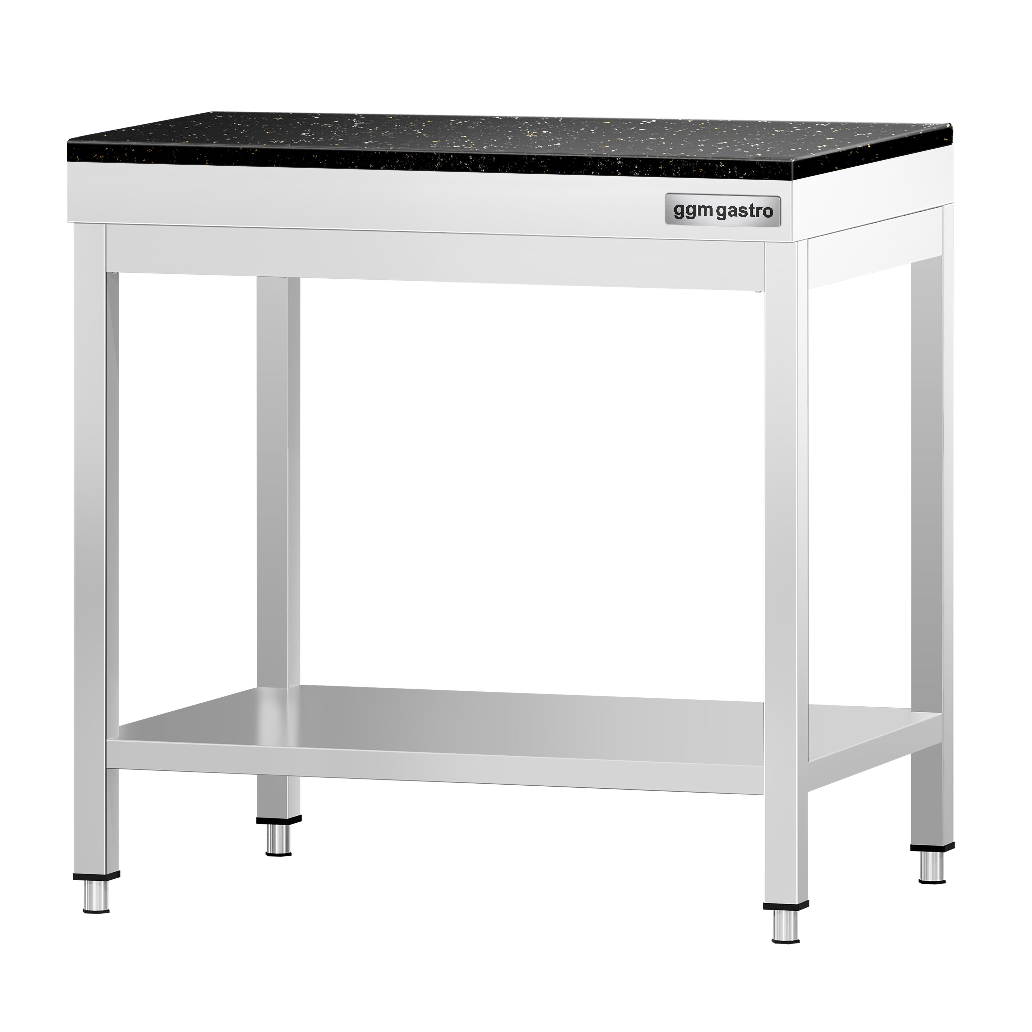 Table de travail inox PREMIUM - 600 x 700 mm - avec tablette inférieure - incl. Plan de travail en Granit