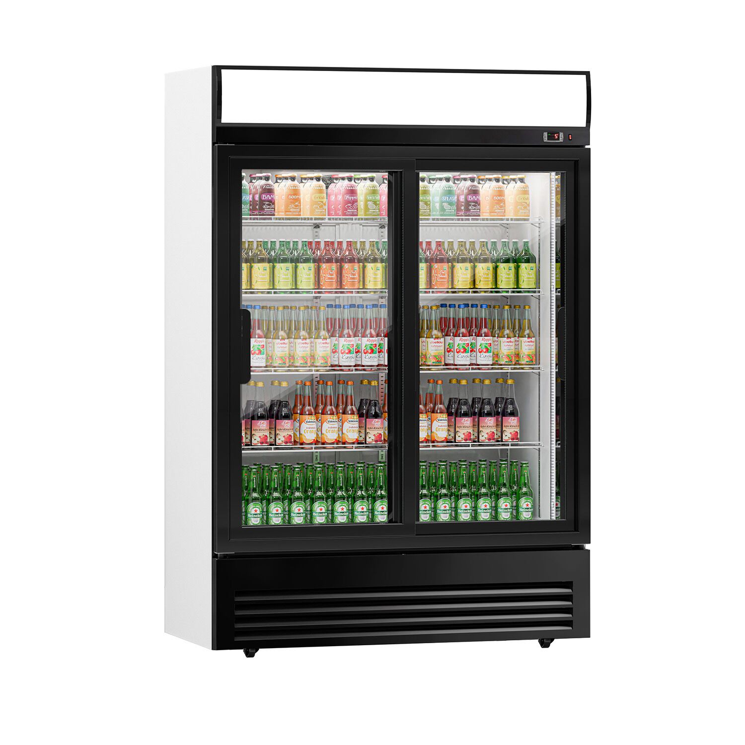 Vitrine réfrigérée à boissons - 880 litres - avec 2 portes coulissantes en verre et écran publicitaire