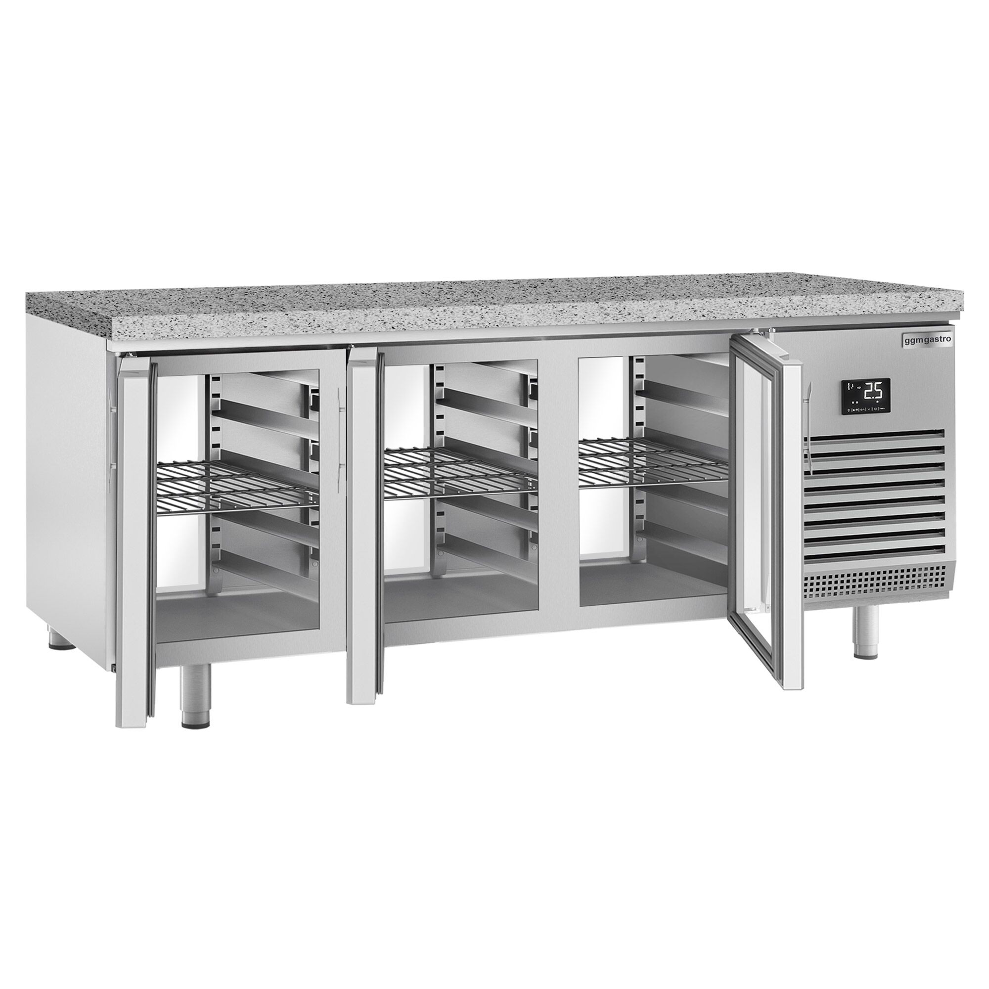 Bakery Counter Fridge PREMIUM PLUS - 2185x800mm - glass doors - granite worktop - double glazing - capacity 610 litres