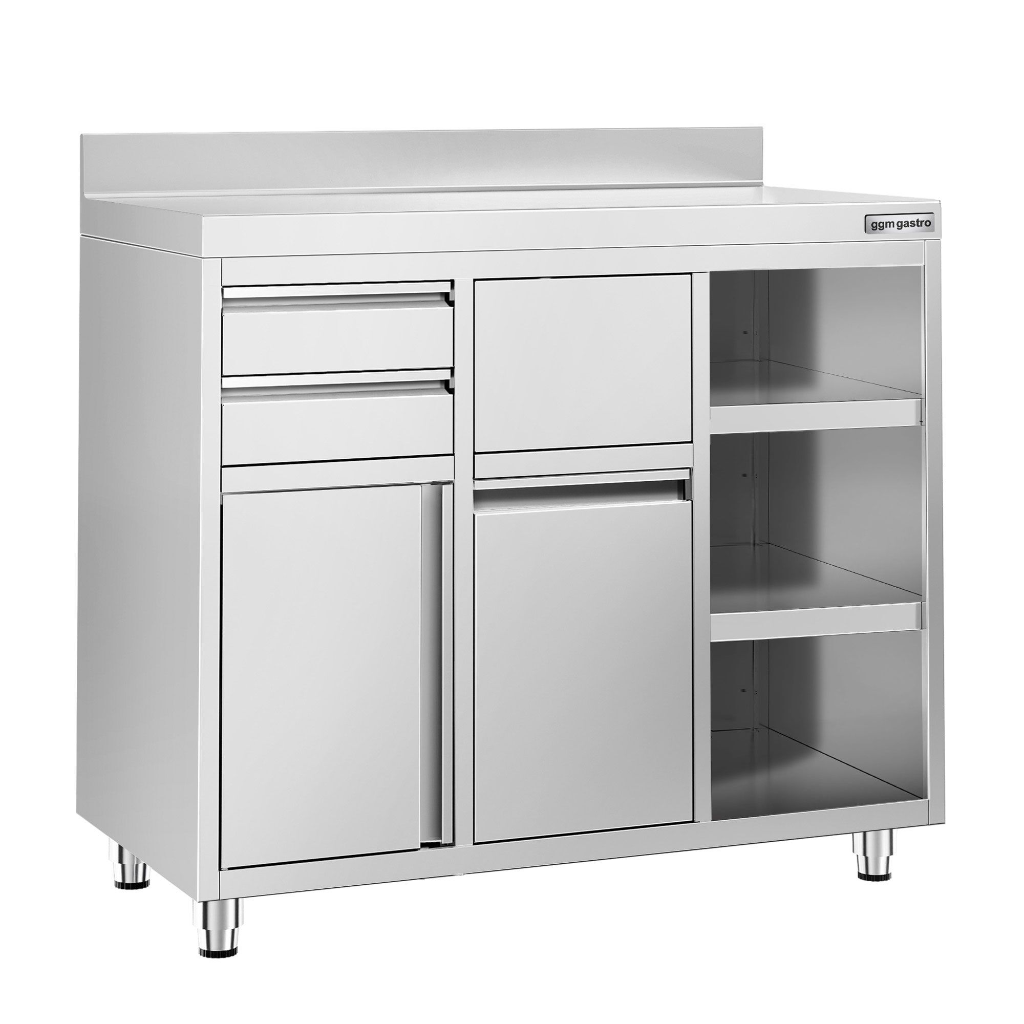 Arbeitsschrank - für Kaffeemaschine - 1200x600mm - mit 2 Schubladen, 1 Tür, Mülleimer & Aufkantung