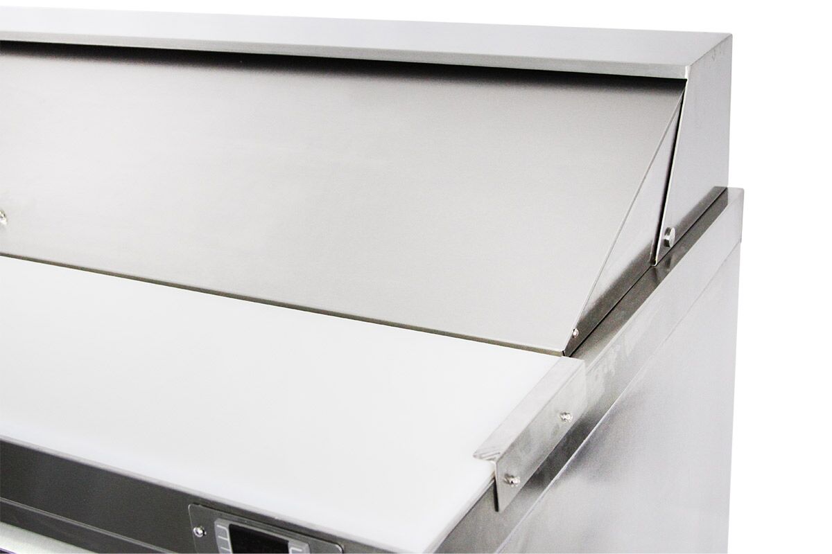 Commercial Saladette Counter American Style PREMIUM - 1830mm - 1940L - 3 doors - open top for 18 x GN 1/6 & stainless steel hinged lid - incl. 18x GN 1/6 pans