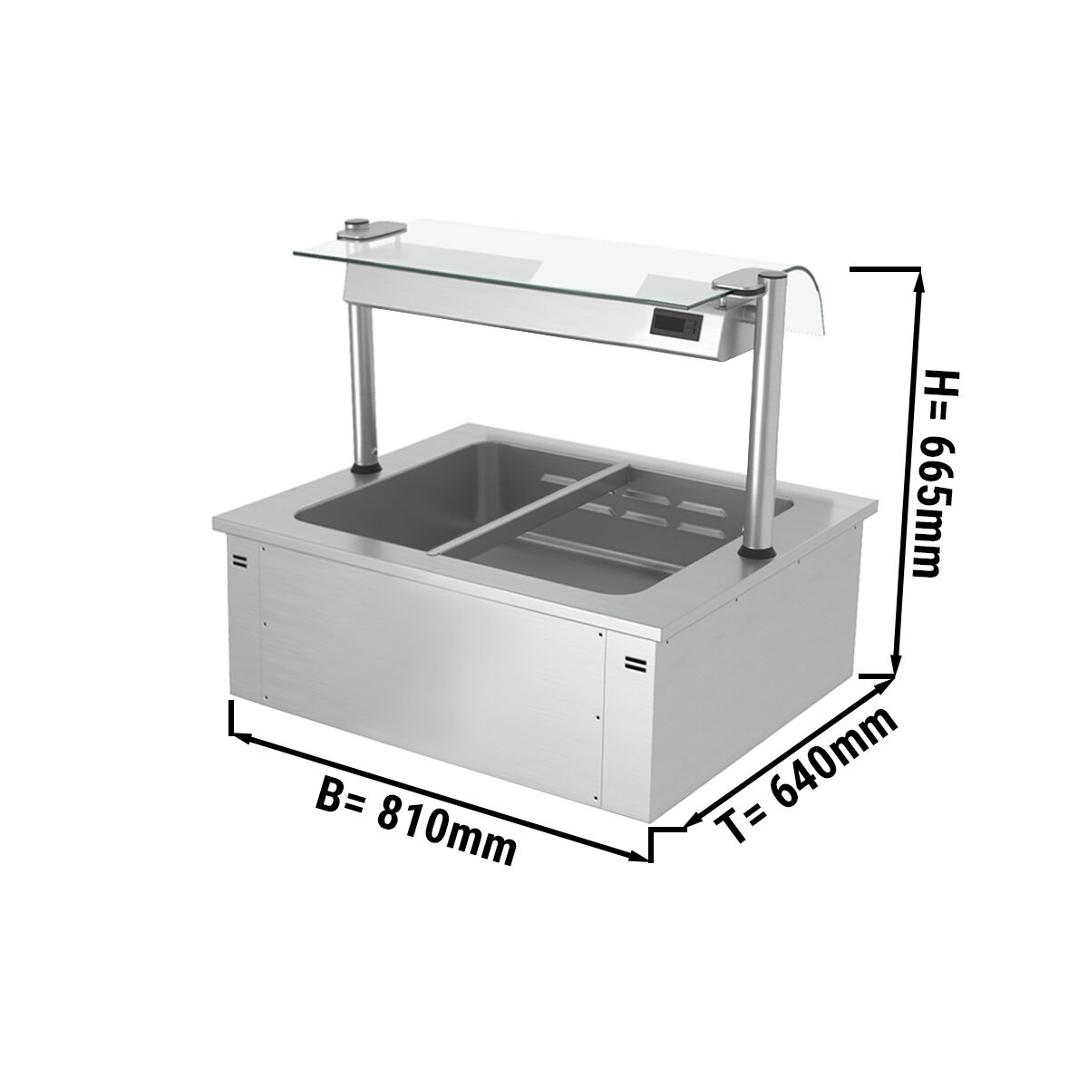 Einbau Bain-Marie - 800mm - 2x GN 1/1 - 1,46 kW - mit Glas-Hustenschutz