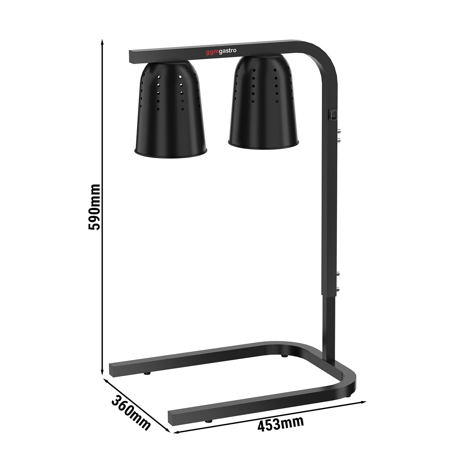 Lampe chauffante infrarouge à 2 lampes chauffantes - 453x360mm - 500W - réglable en hauteur - Noir