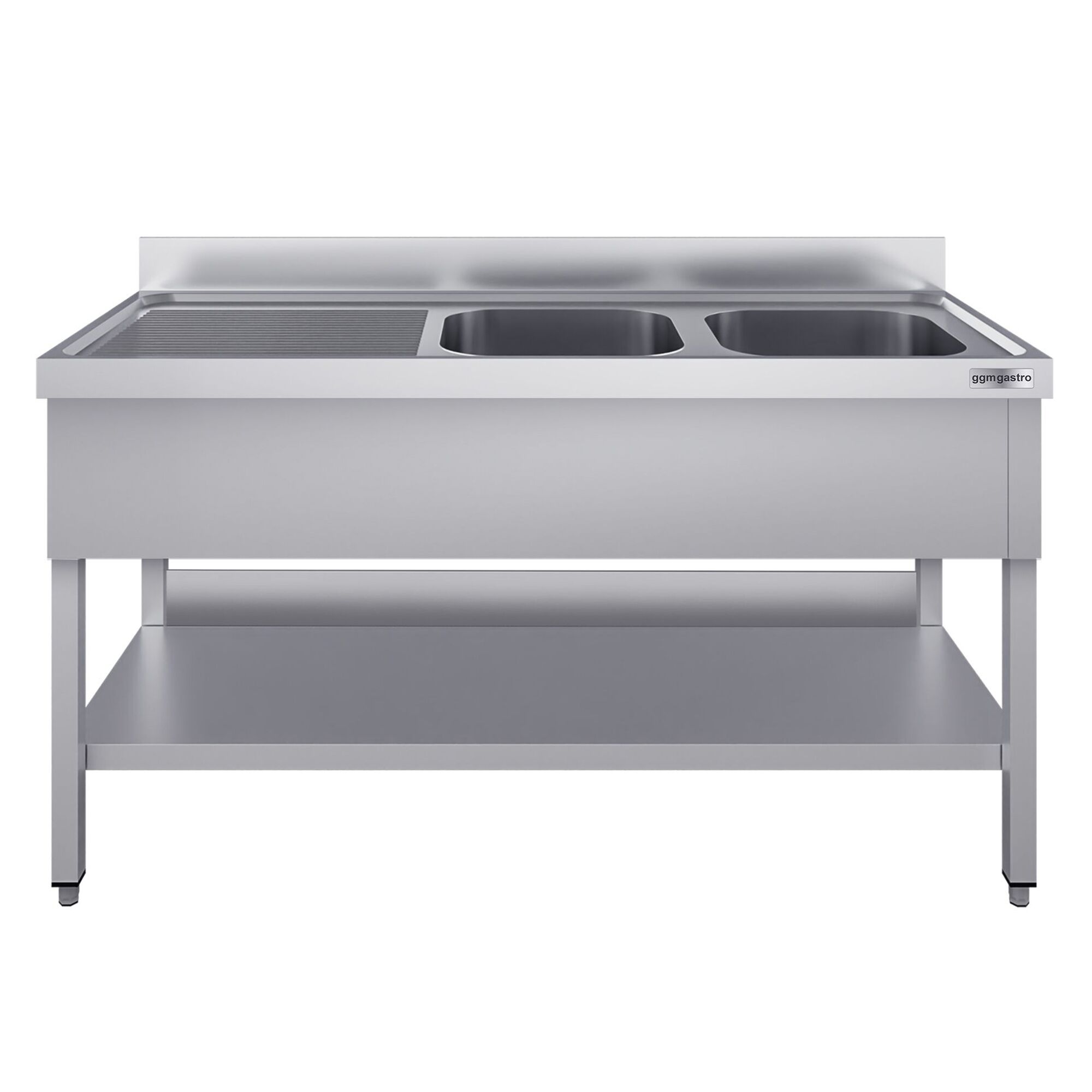 Plonge en inox ECO - 1600x600mm - avec étagère basse - 2 bacs à droite