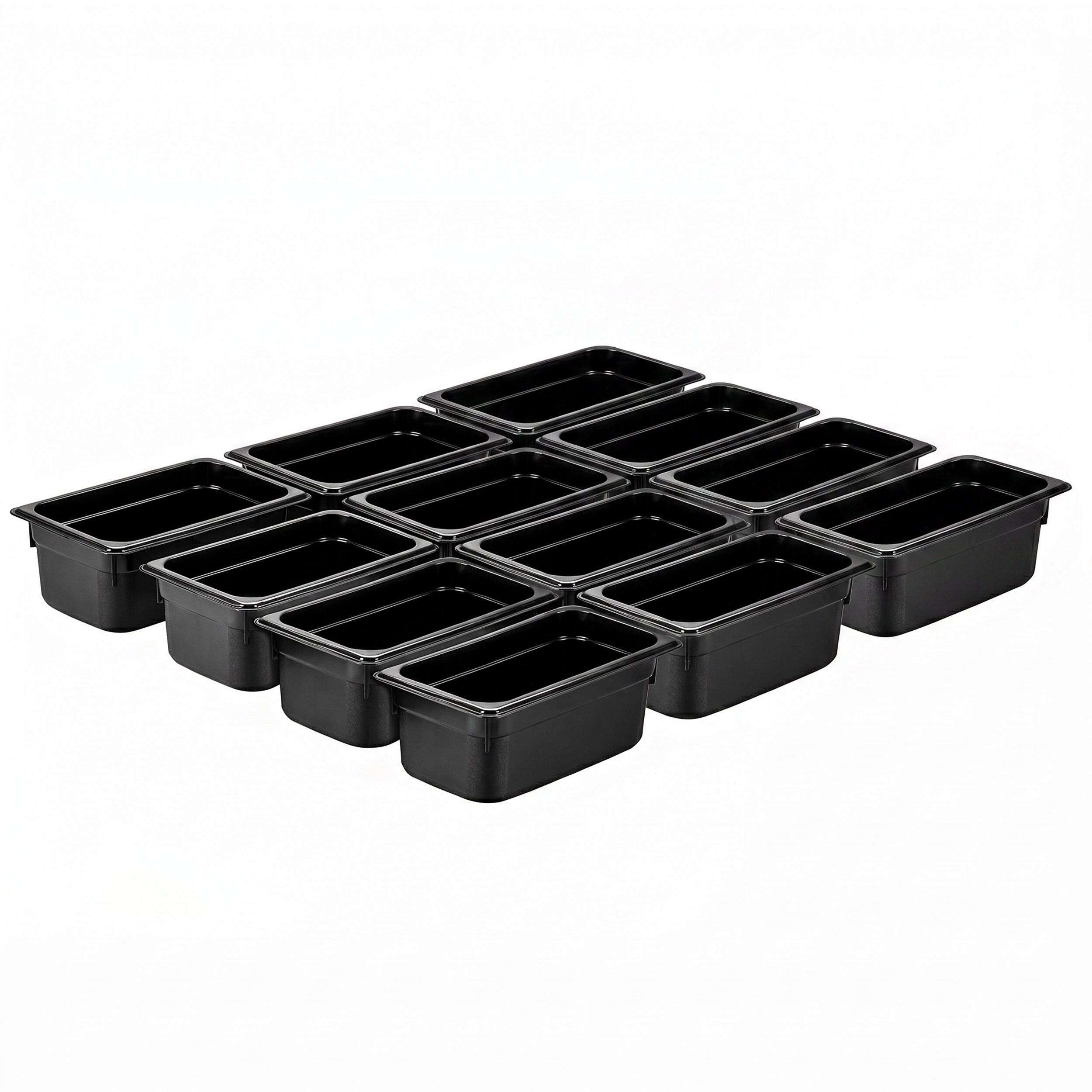(12 pièces) Bac en Polycarbonate GN 1/4 - Noir - Hauteur : 100 mm