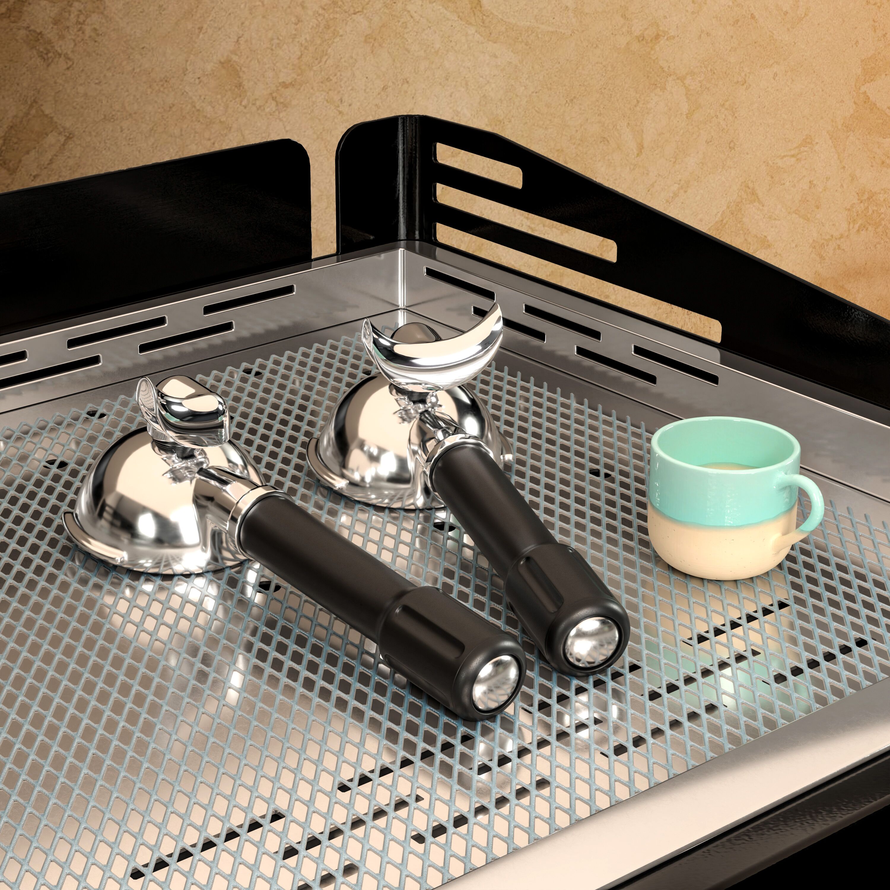 Machine à café porte-filtre compacte – 2 groupes – avec système de préinfusion & 1 lance vapeur incluse