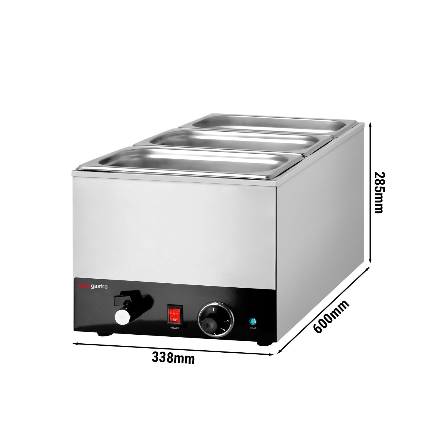 Bain-marie électrique – 1,2 kW – GN 1/1 avec hauteur de 200 mm – avec robinet de vidange