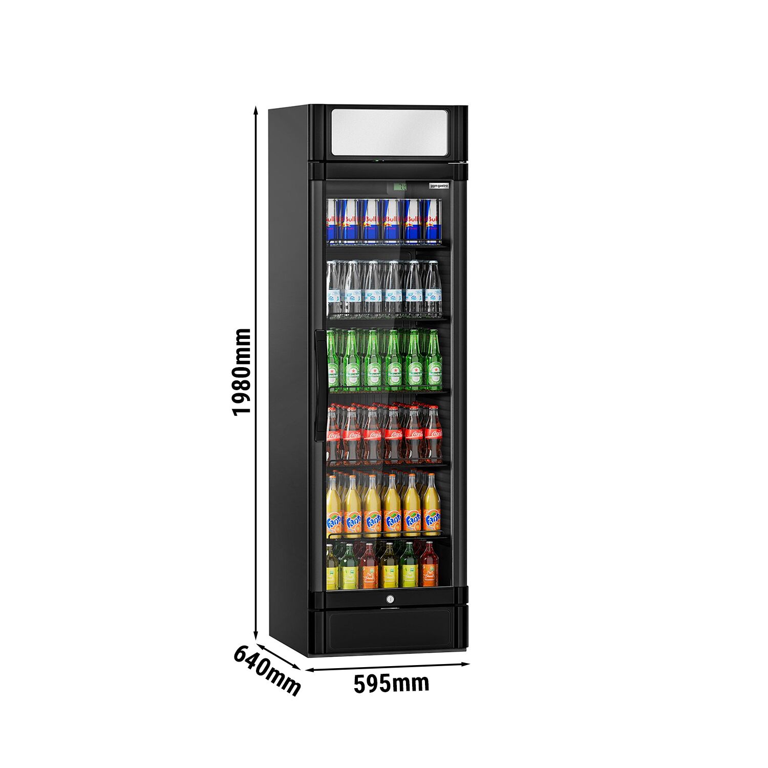 Vitrine réfrigérée à boissons - 595mm - 347 L - 1 porte vitrée - éclairage LED - affichage digital de la température - Noir - +2 à +10 °C