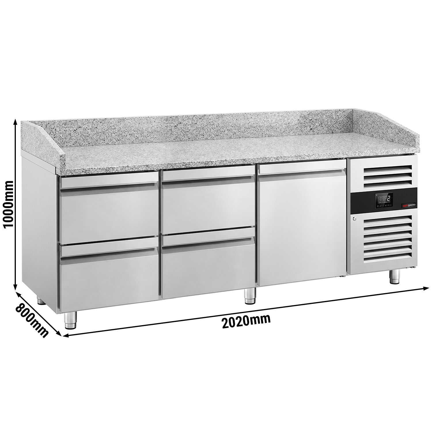 ECO pizza-hűtőpult – 2000x800 mm – 1 ajtóval és 4 fiókkal