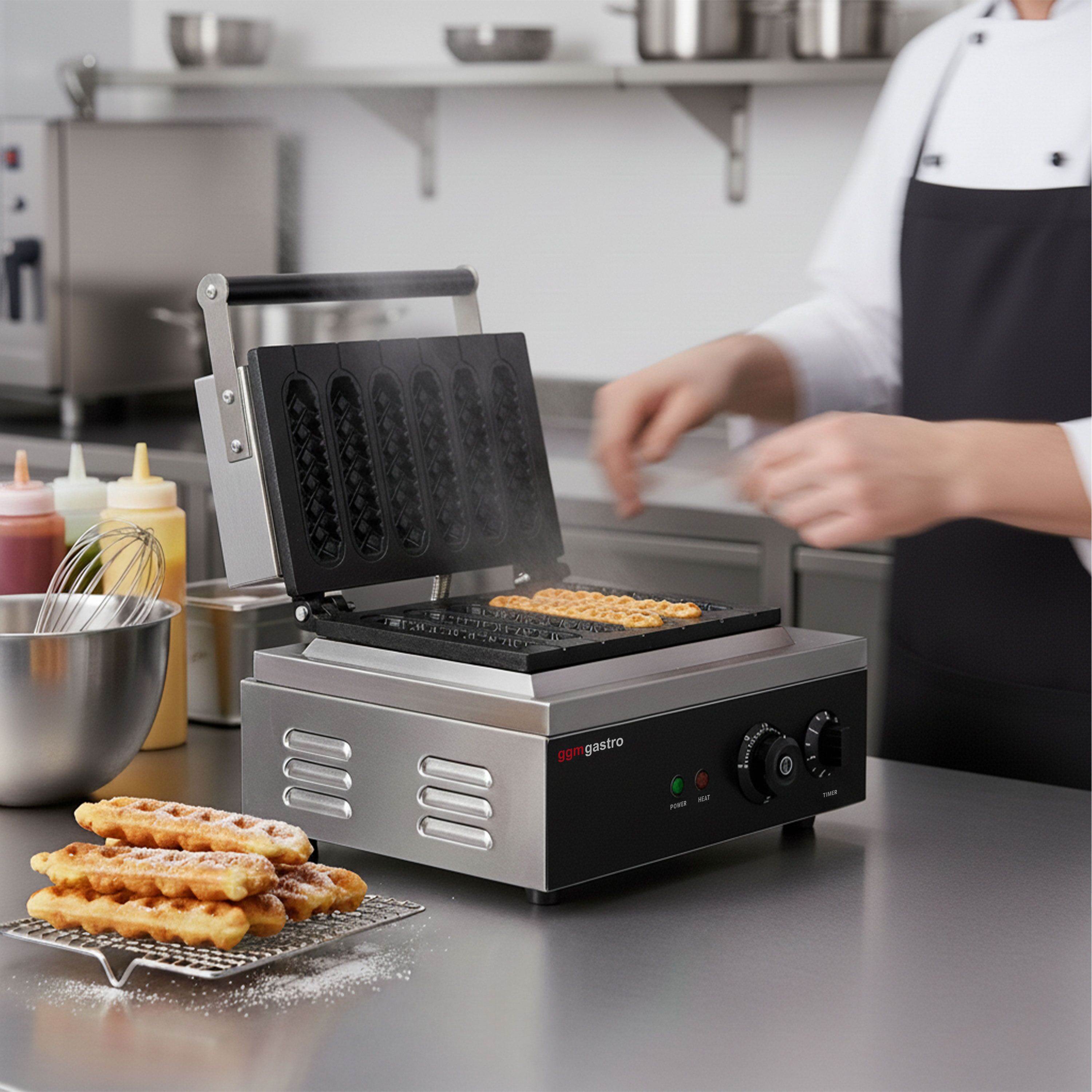 Gaufrier / appareil à corn dog – simple – manuel – 1,55 kW – Forme : gaufre sur bâtonnet