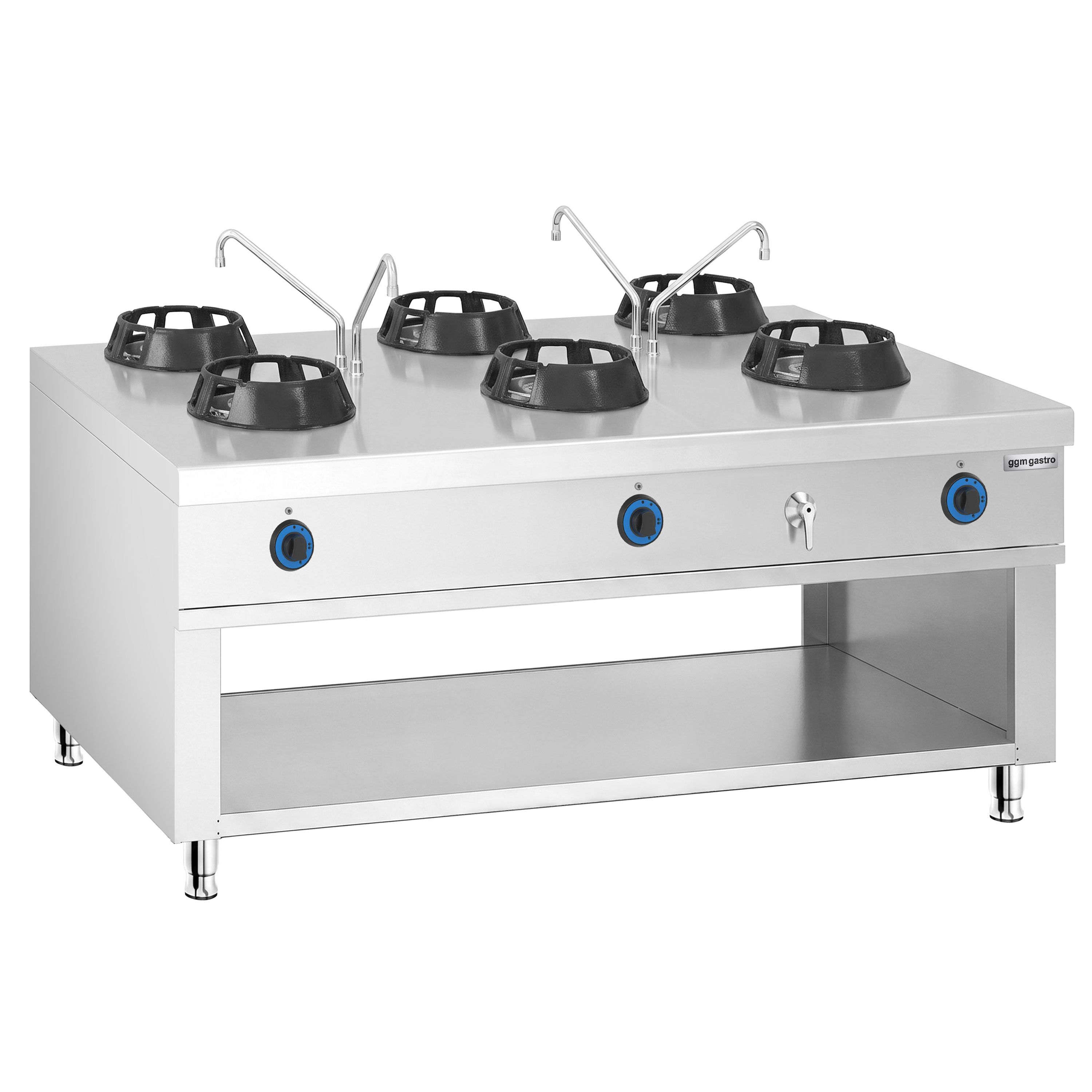 Εστία Wok Αερίου Τύπου Νησίδας - 84 kW - 6 Καυστήρες - με 4 Βρύσες Νερού