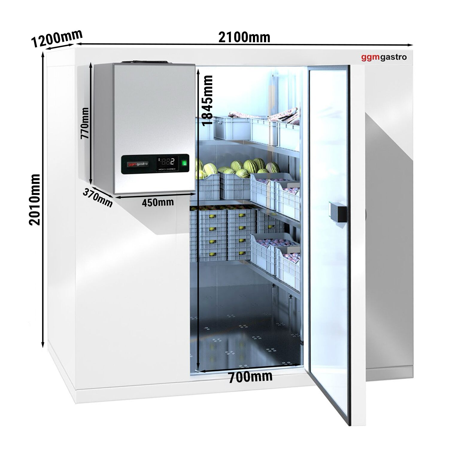 Chambre froide - 2100 x 1200 mm - 3,7 m³ - groupe frigorifique inclus