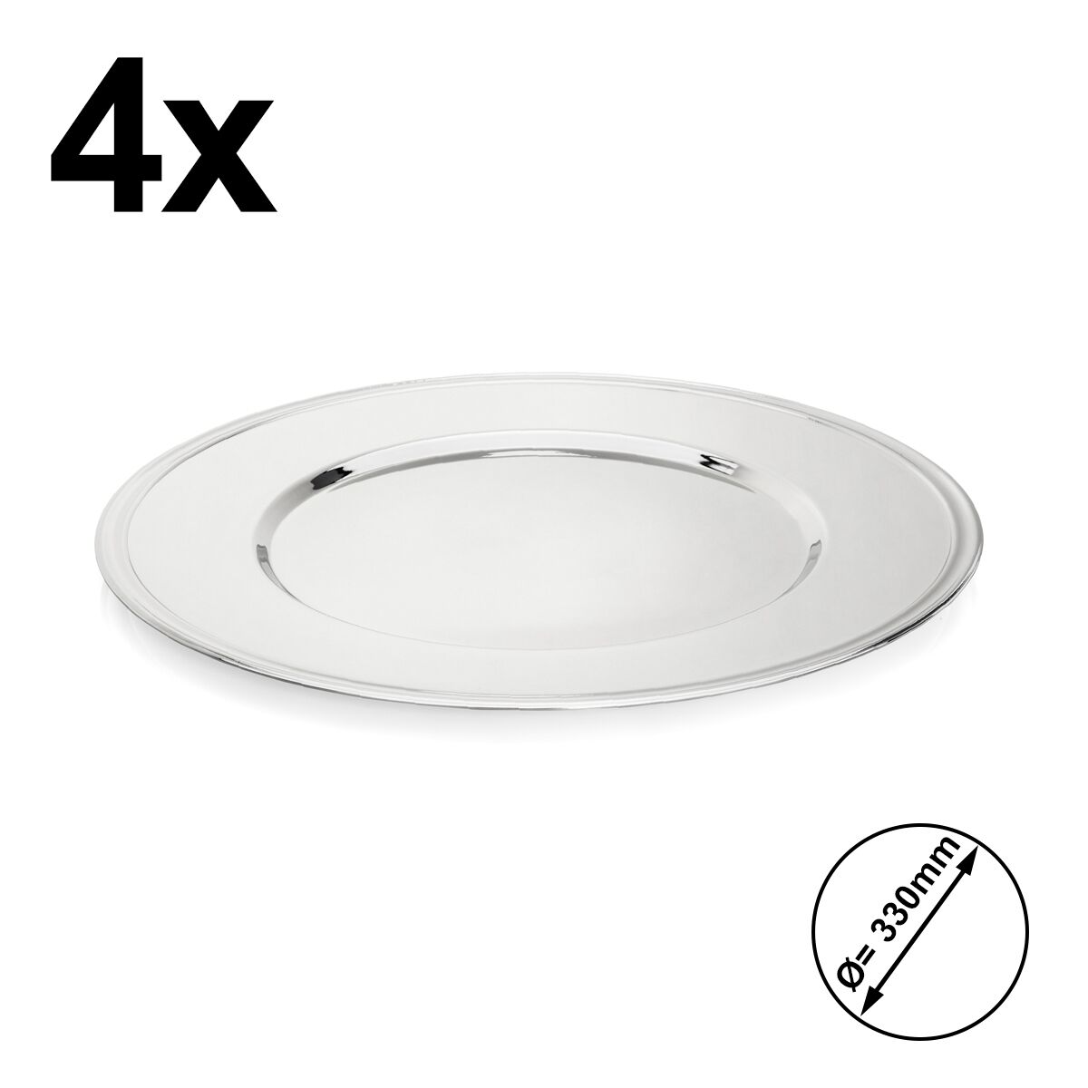 (4 pz) Piatto da portata / sottopiatto - Acciaio inox - Ø 330mm