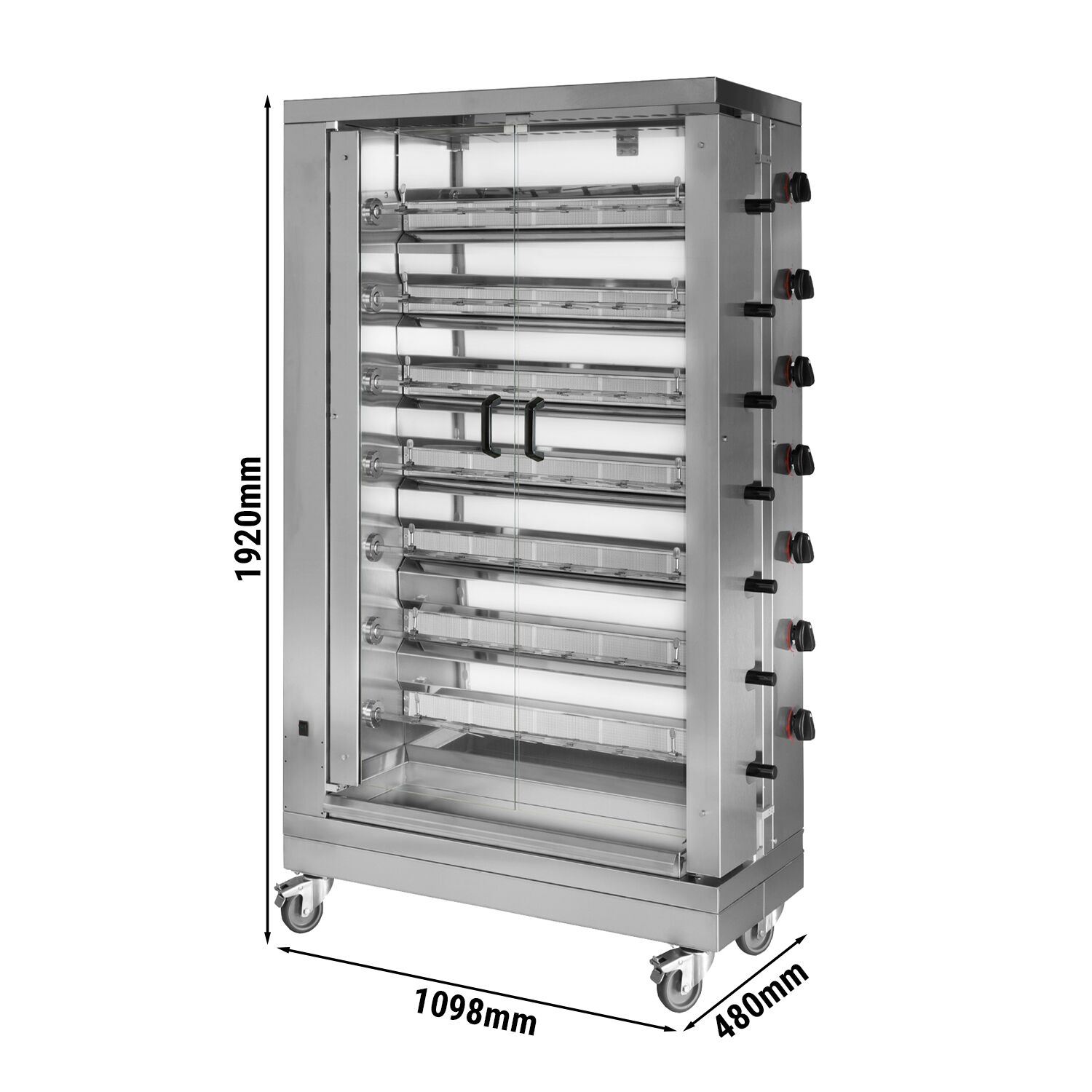 Gaz Rôtissoire à poulets Verticale - 7 broches pour jusqu’à 42 poulets - 42kW