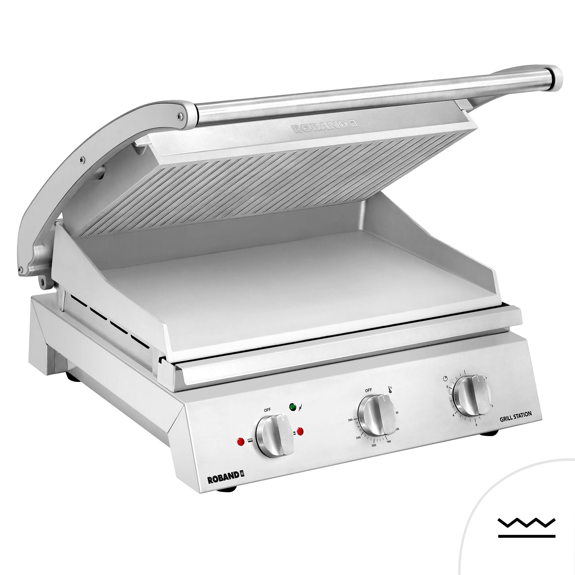 ROBAND | Presse à Panini / Gril de contact – 3,1 kW – plaque supérieure rainurée & plaque inférieure lisse – Surface de cuisson : 500 × 275 mm