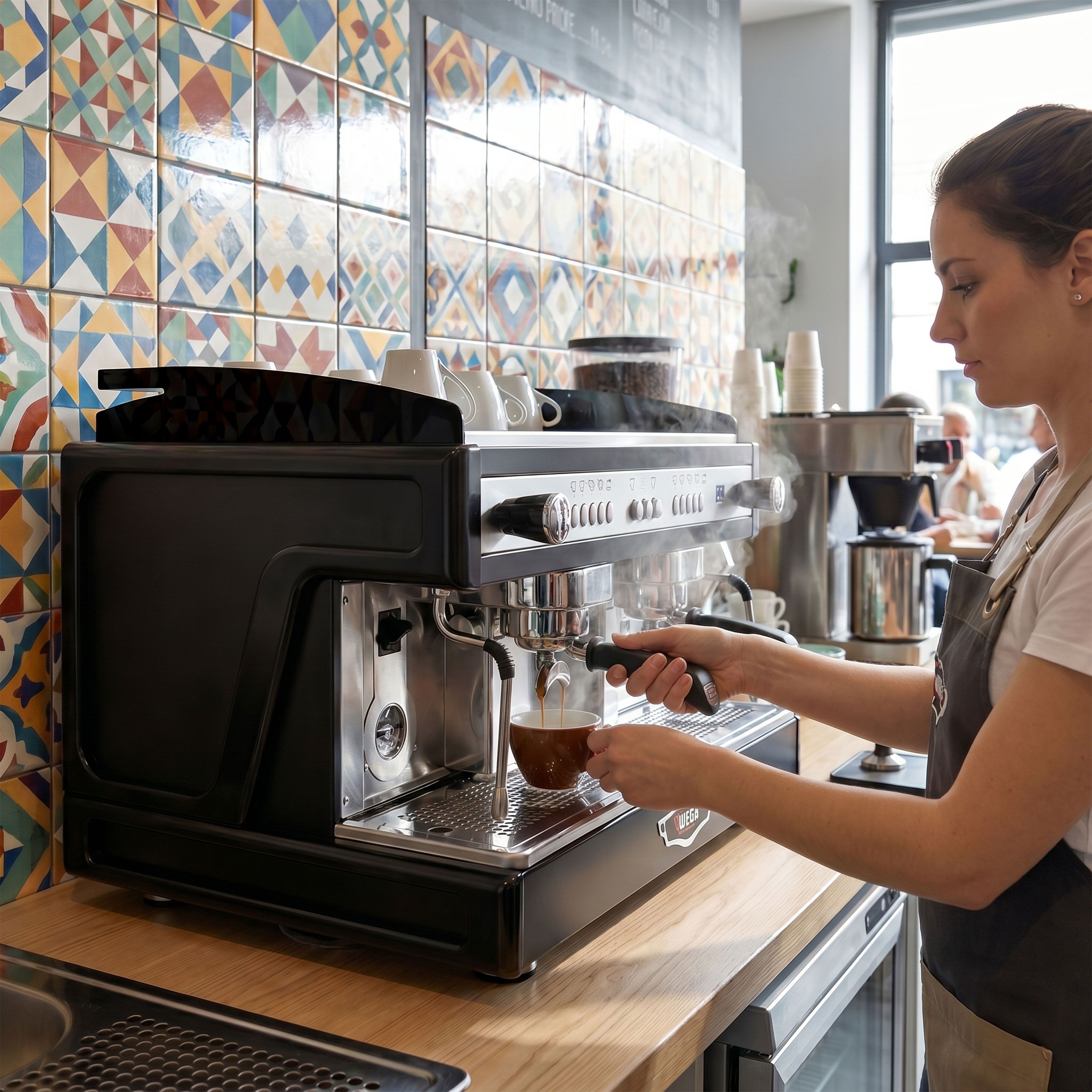 WEGA | Airy – Commercial 2-Group Espresso Machine – 3.85 kW – with 2 Steam Wands & Hot Water – Black