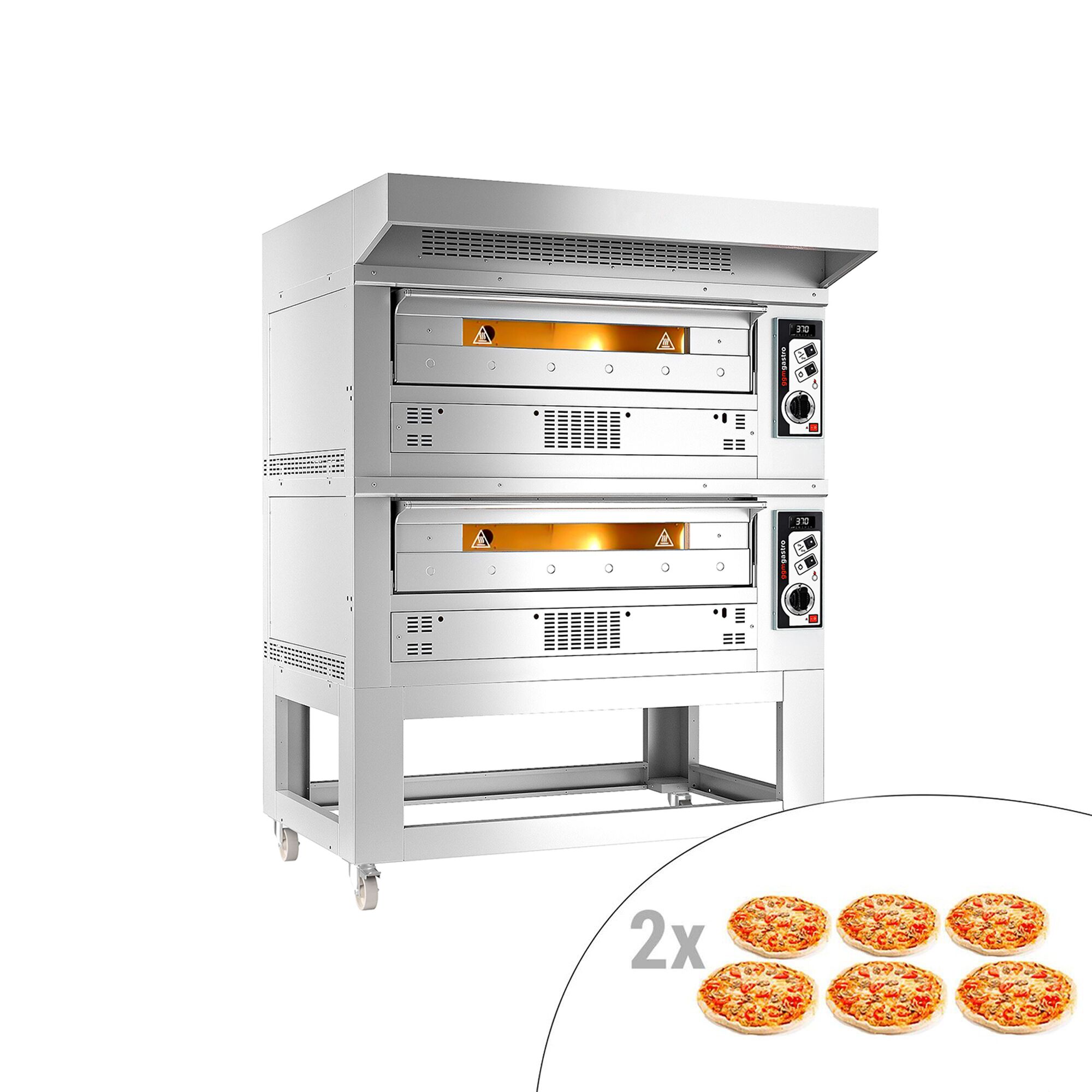 Four à pizza à gaz - 6 + 6 x 33 cm - Manuel - avec hotte et soubassement
