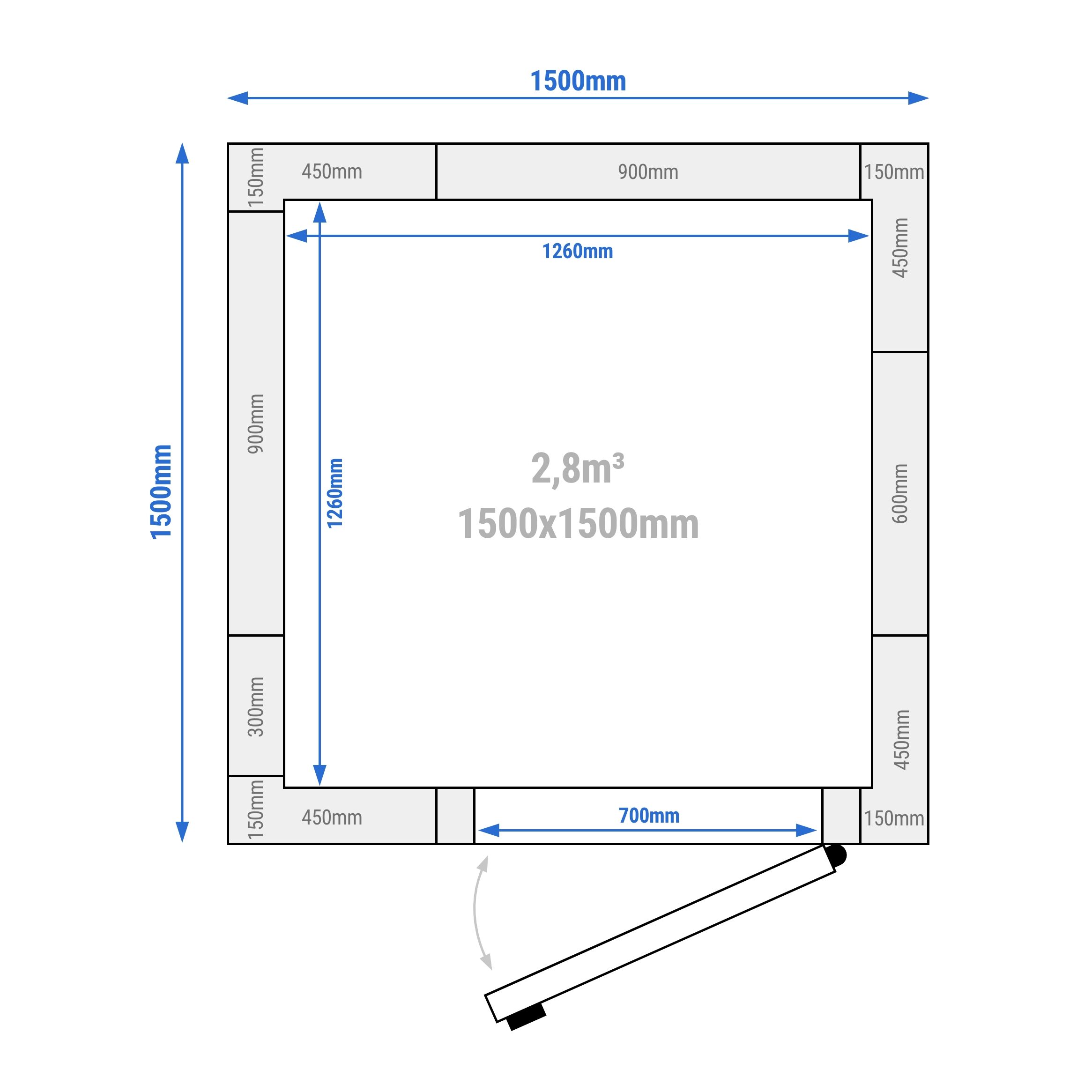 Commercial Walk-In Freezer Room - 1500x1500mm - 2,80m³ (2800L) - incl. Kälteschutz Lamellen