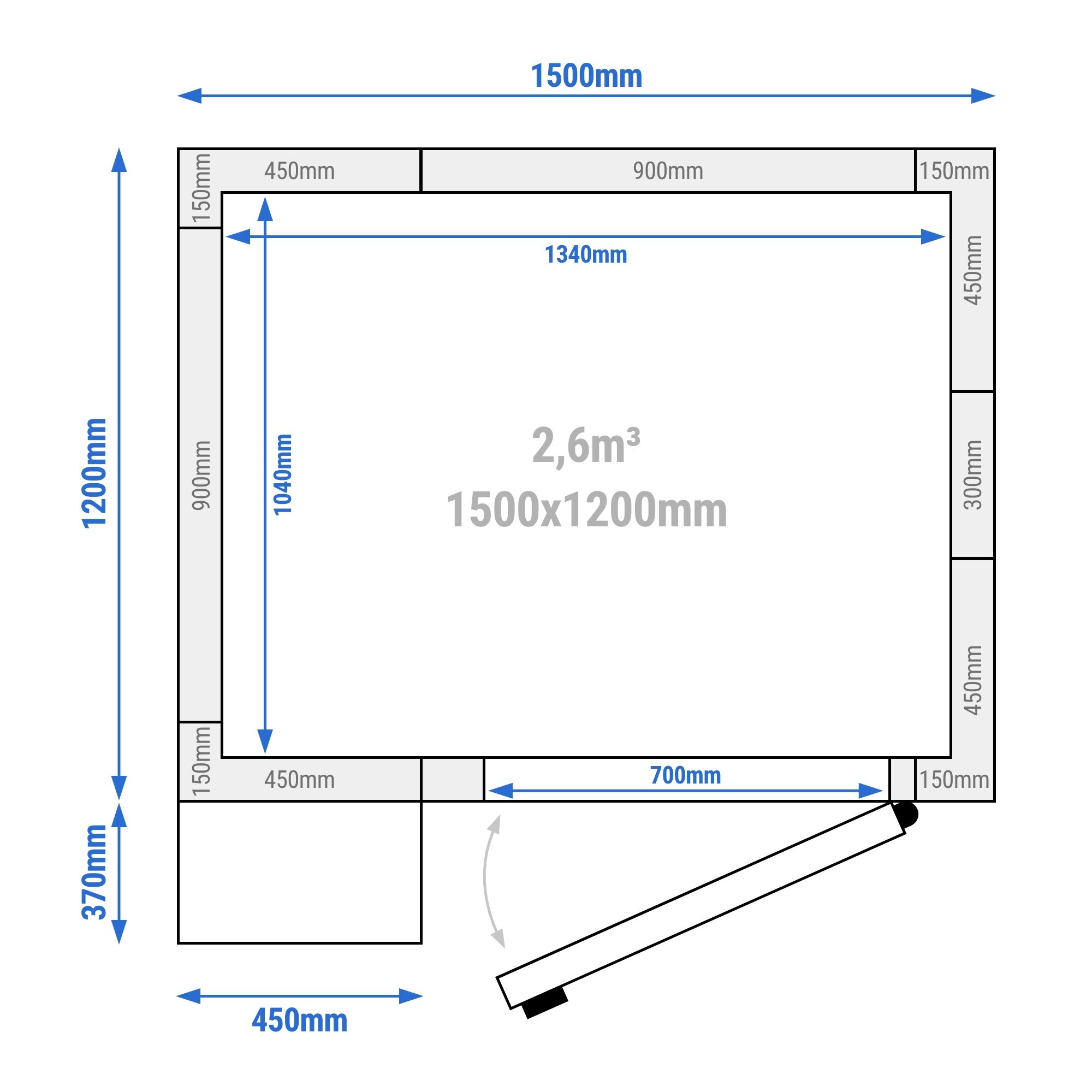 Chambre froide - 1500 x 1200 mm - 2,6 m³ - groupe frigorifique inclus