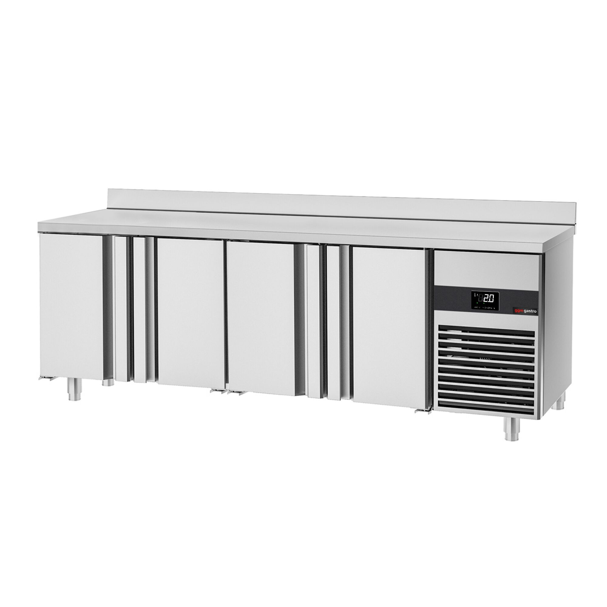 Table réfrigérée PREMIUM - 2330 x 600 mm - avec 4 portes - avec dosseret