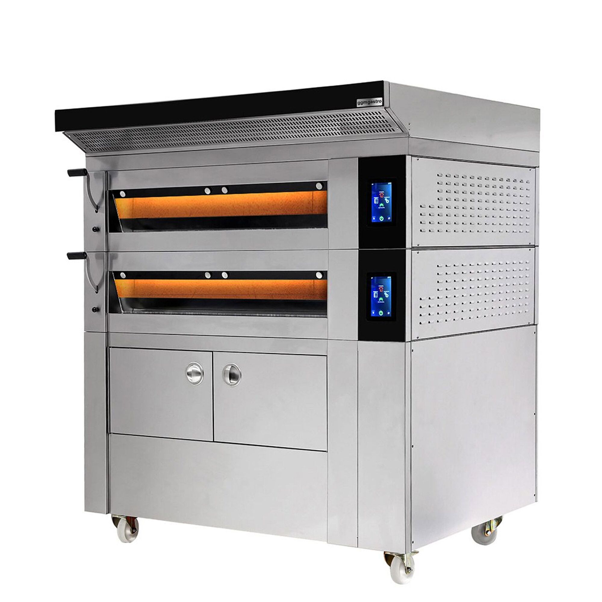 Four à étages de boulangerie avec fonction vapeur - tactile - 2 chambres de cuisson - avec hotte et chambre de fermentation 8 x EN 600 x 400 - inox