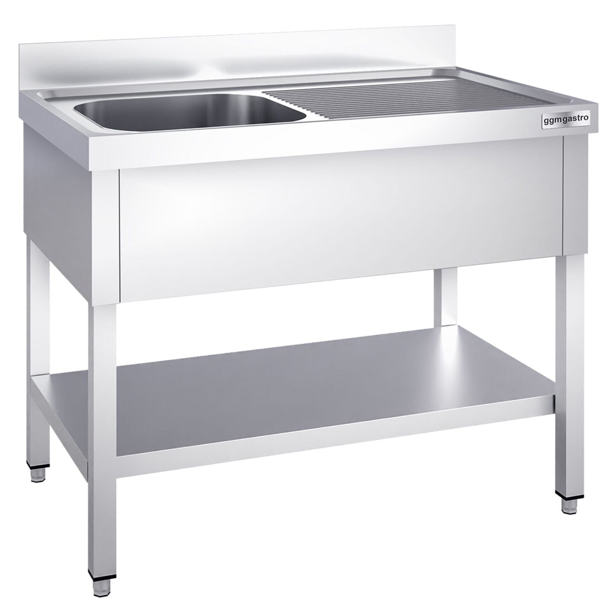 Table évier inox PREMIUM - 1600x700mm - avec fond & 1 bac à gauche
