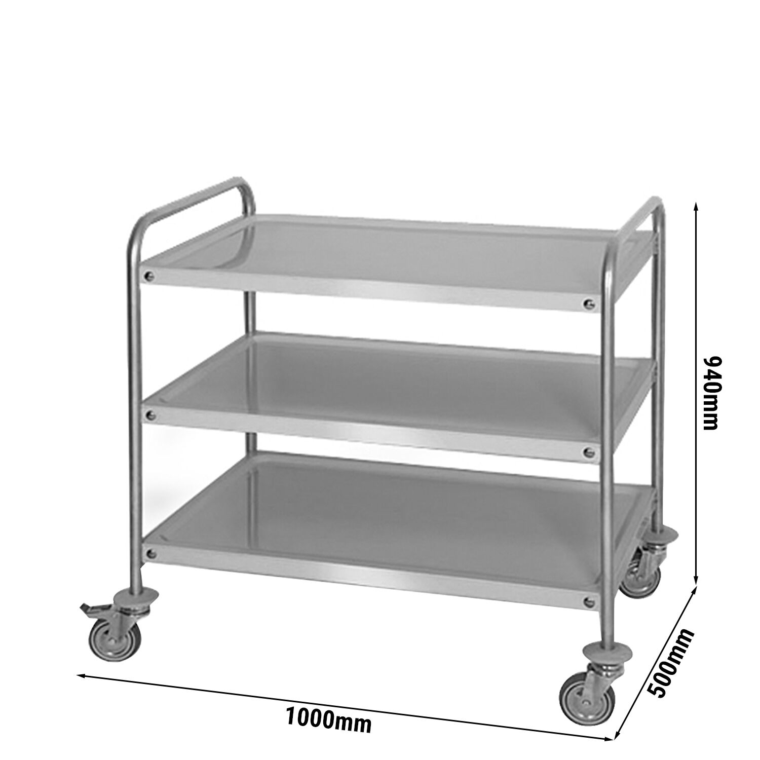 Chariot de service – 1000x500 mm – avec 3 surfaces de rangement