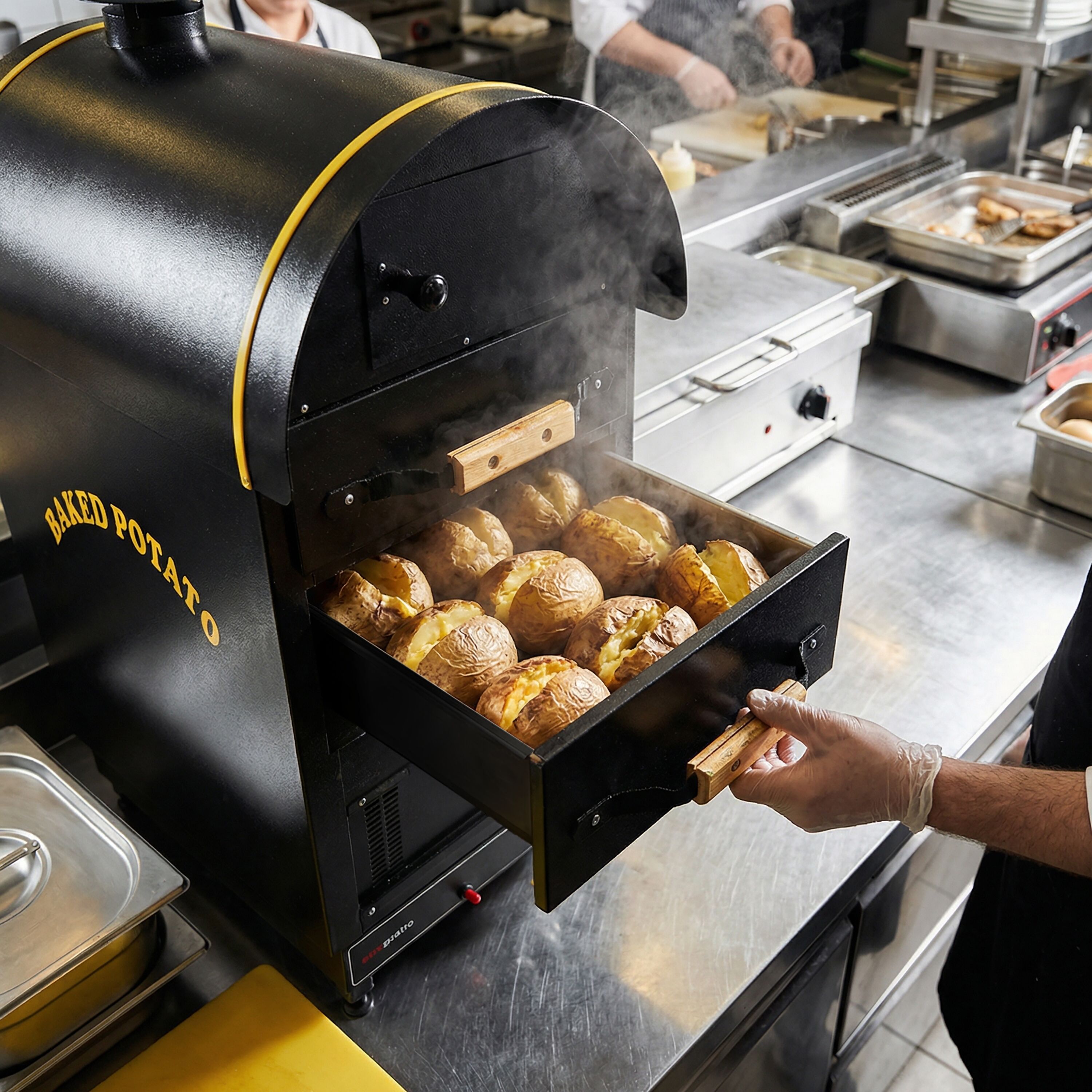 Commercial Gas Jacket Potato Oven - Manual Controls - 4.9kW - 500x950x700mm - with 2 drawers