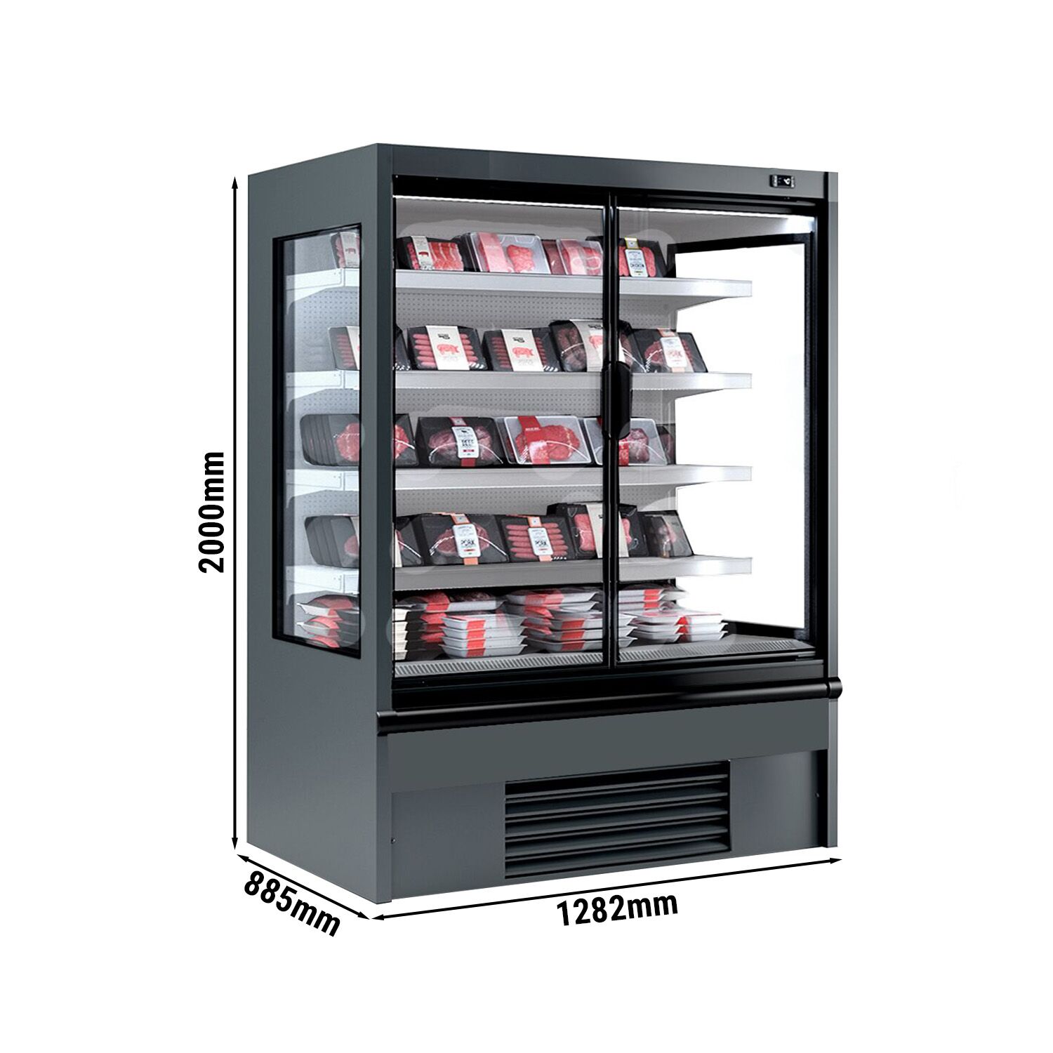 Commercial multideck display fridge - 1330mm - 711L - with 2 hinged glass doors & 4 shelves - Anthracite