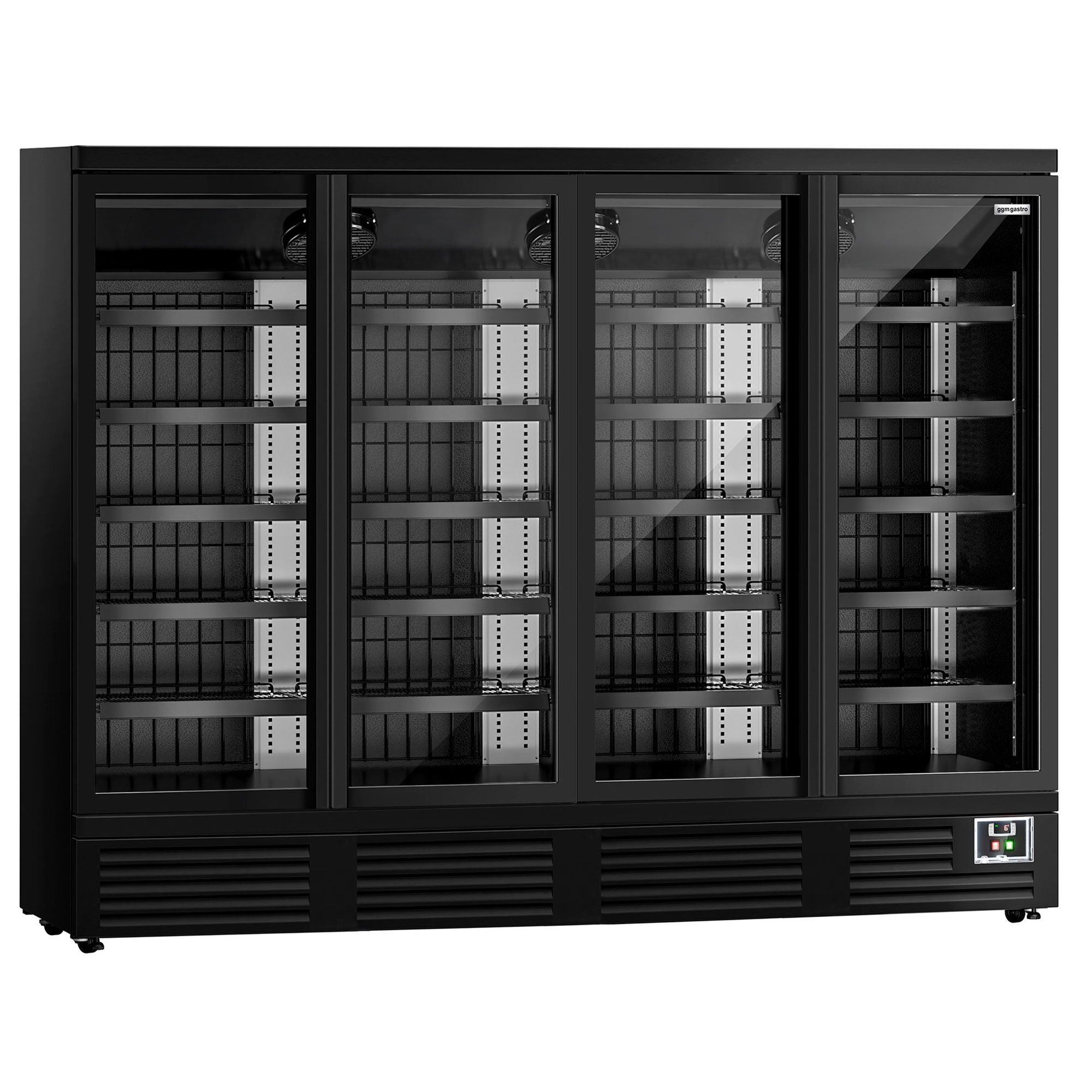 Väggkyl - 2520 mm - 1900 l - från +2 till +8 °C - med 4 dubbelglasade glasdörrar & 5 hyllor - svart