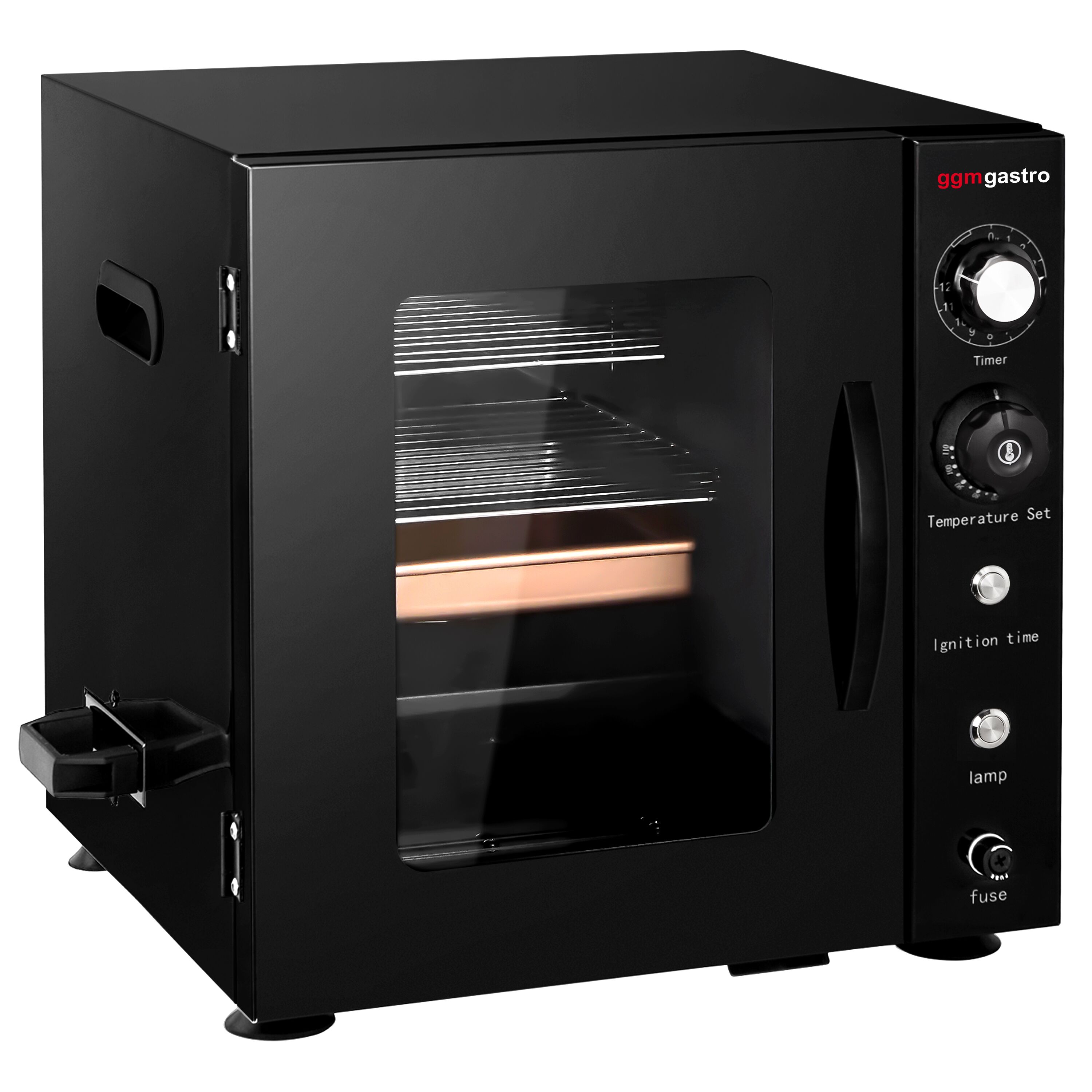 Compact Fumoir électrique professionnel - Commande mécanique - avec 2 étages et porte vitrée - 433x472mm - Noir