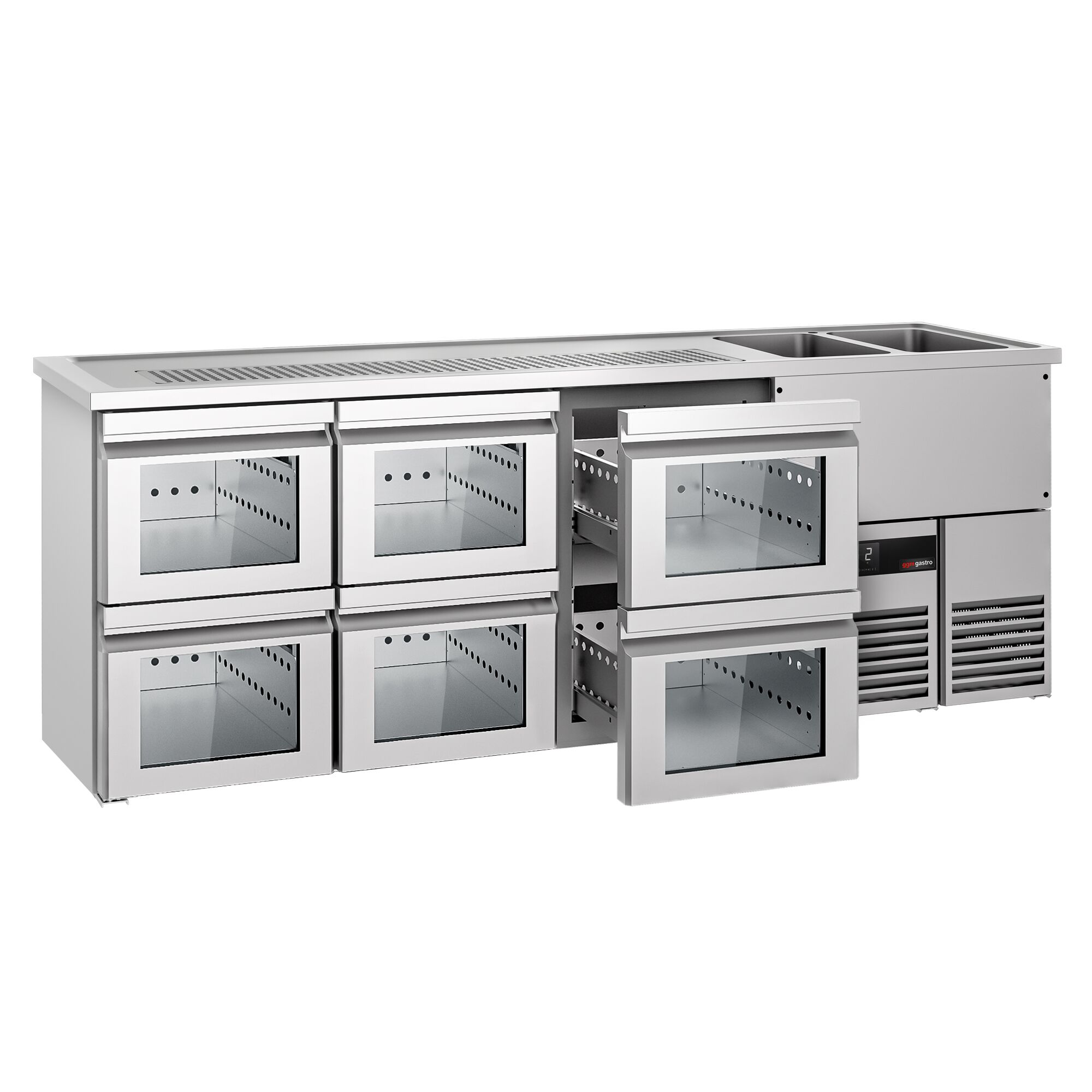 Comptoir de bar réfrigéré PREMIUM - 2500x700mm - 6 tiroirs en verre