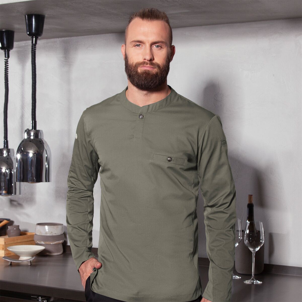 (6 pièces) KARLOWSKY | Chemise de travail manches longues homme Performance - Sauge - Taille : XL