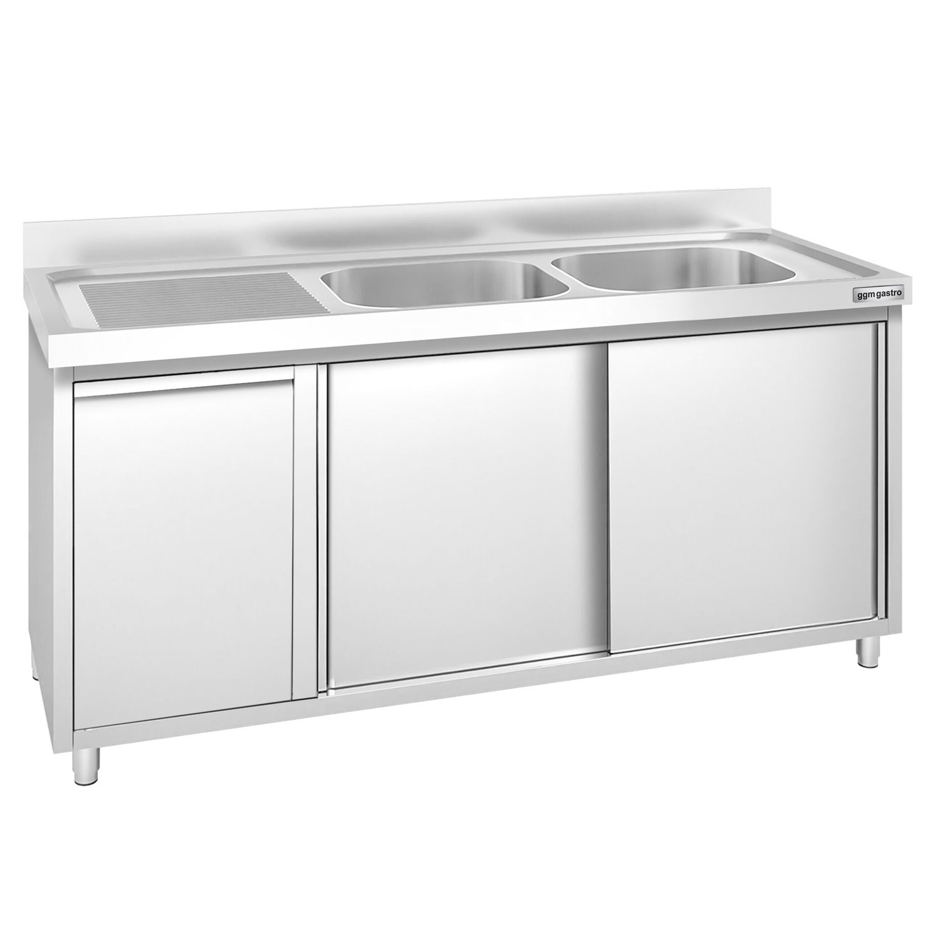 Meuble plonge PREMIUM - 1600x600mm - avec poubelle intégrée et 2 bacs